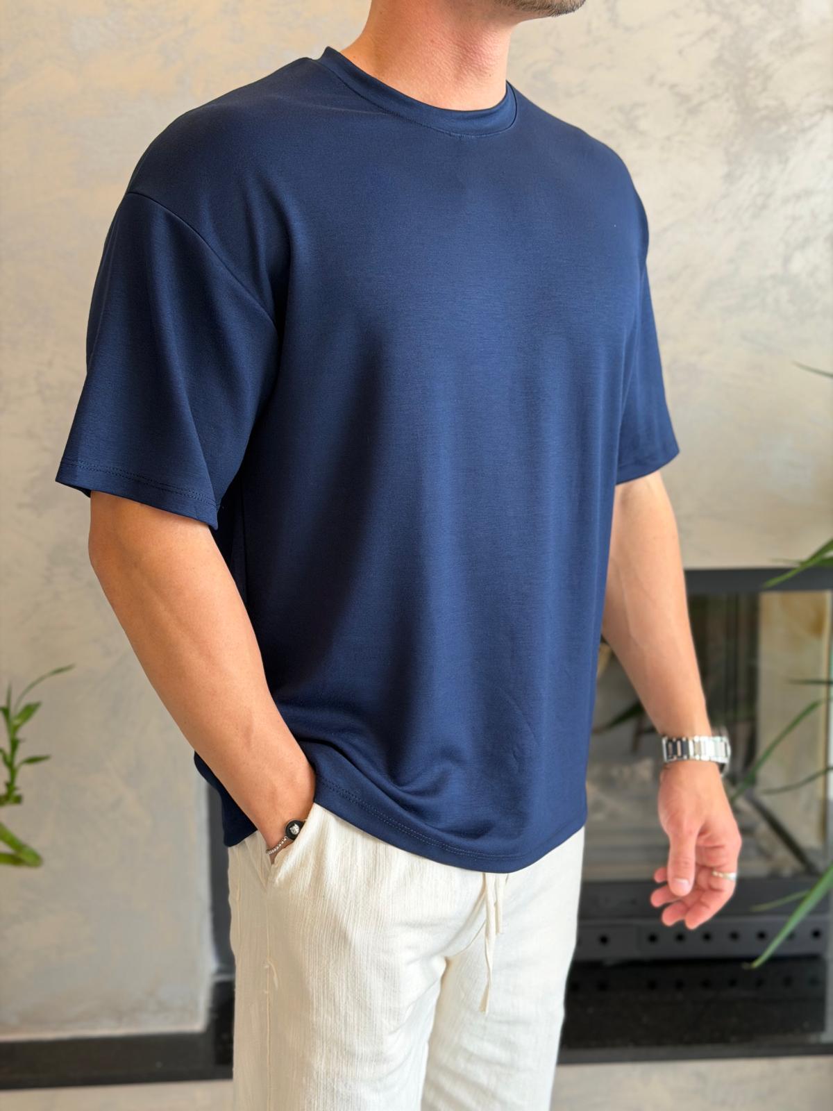 Erkek Premium Bisiklet Yaka Tshirt Lacivert Eca060