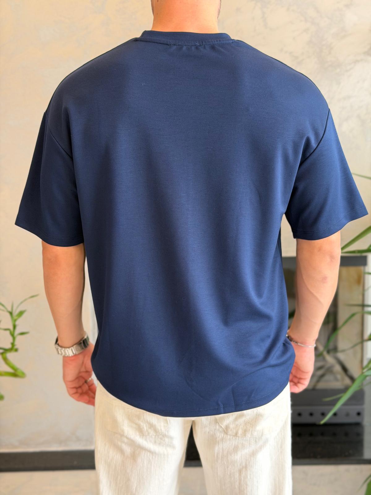 Erkek Premium Bisiklet Yaka Tshirt Lacivert Eca060