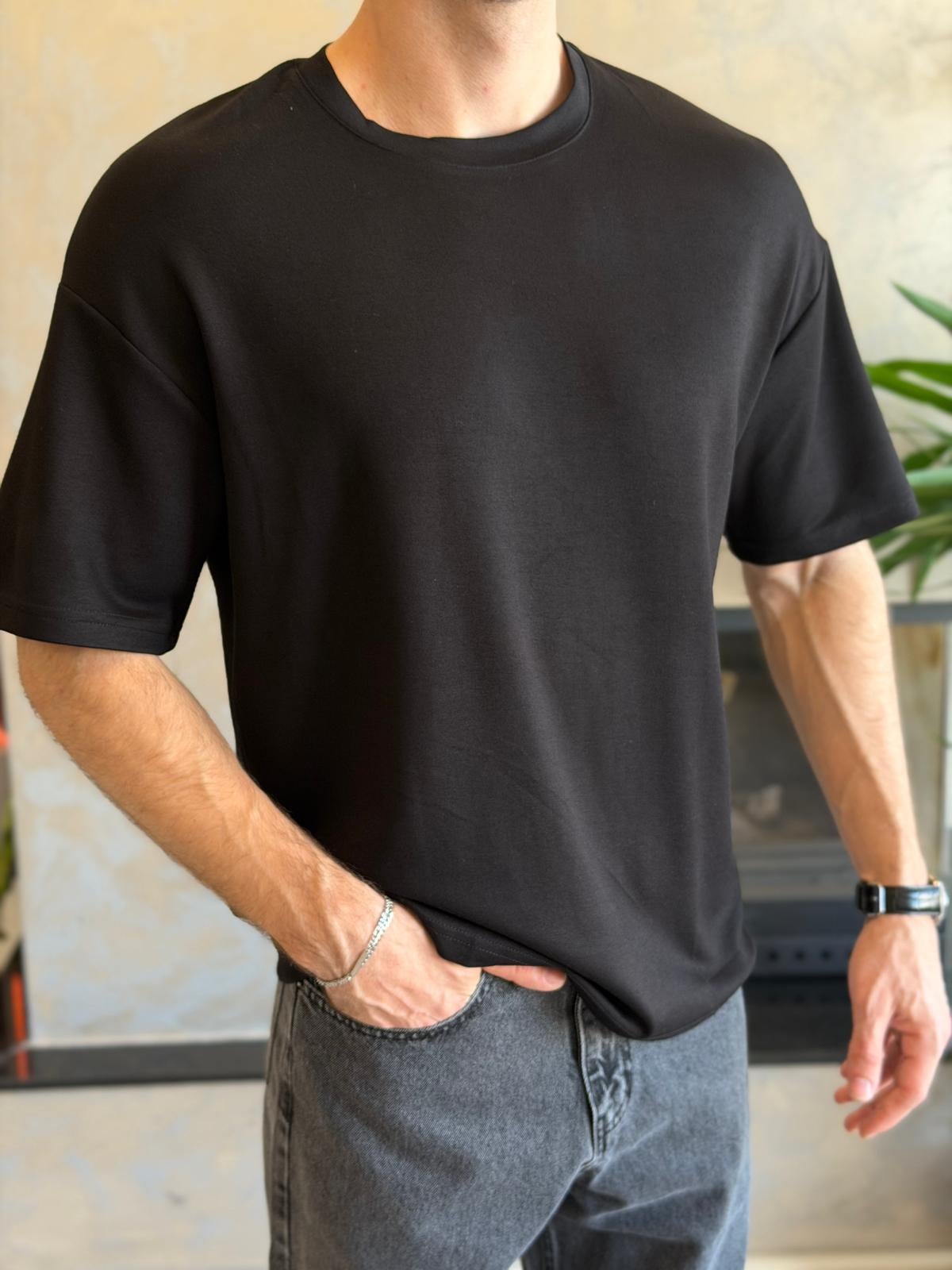 Erkek Premium Bisiklet Yaka Tshirt Siyah Eca060