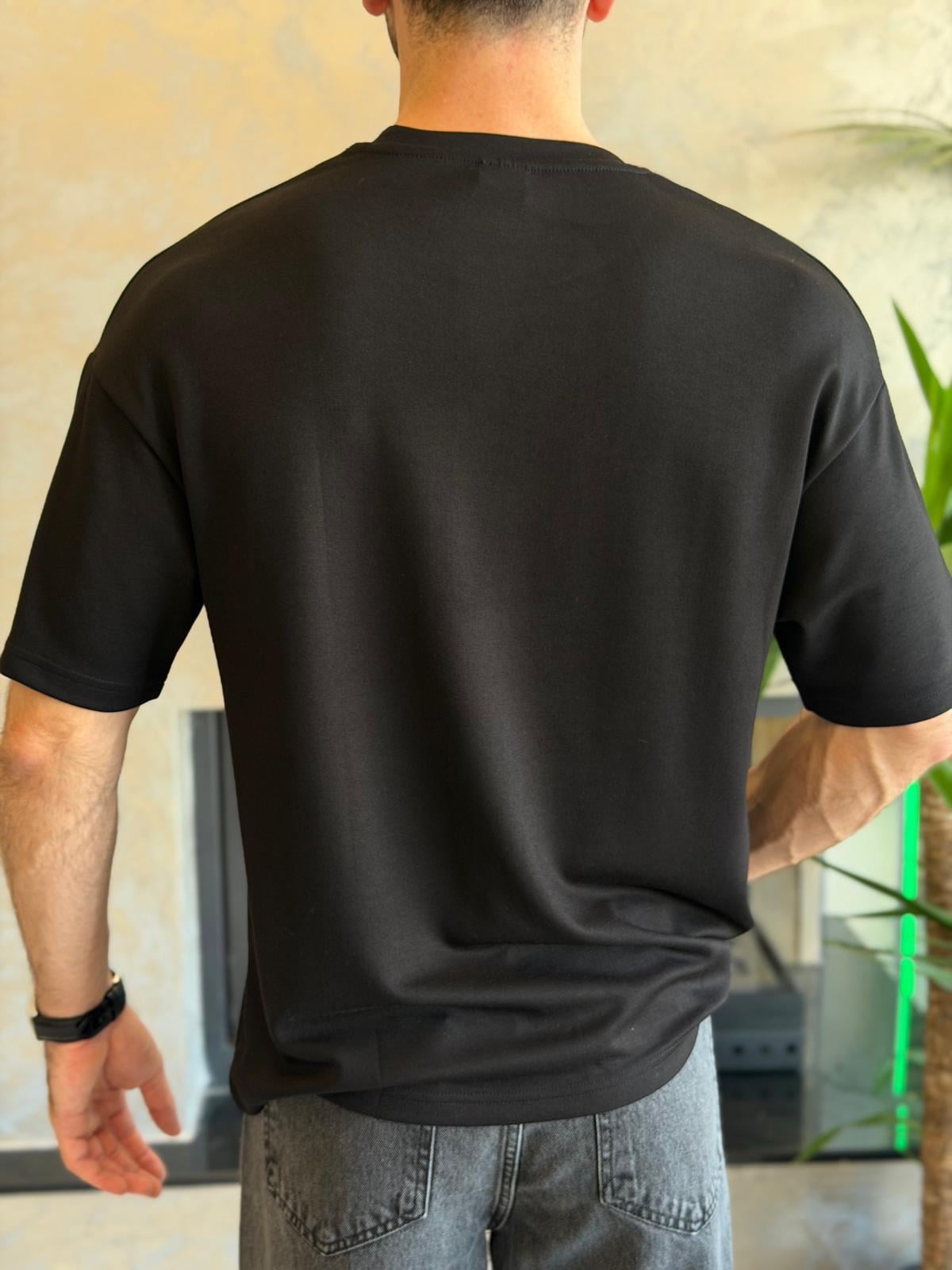 Erkek Premium Bisiklet Yaka Tshirt Siyah Eca060