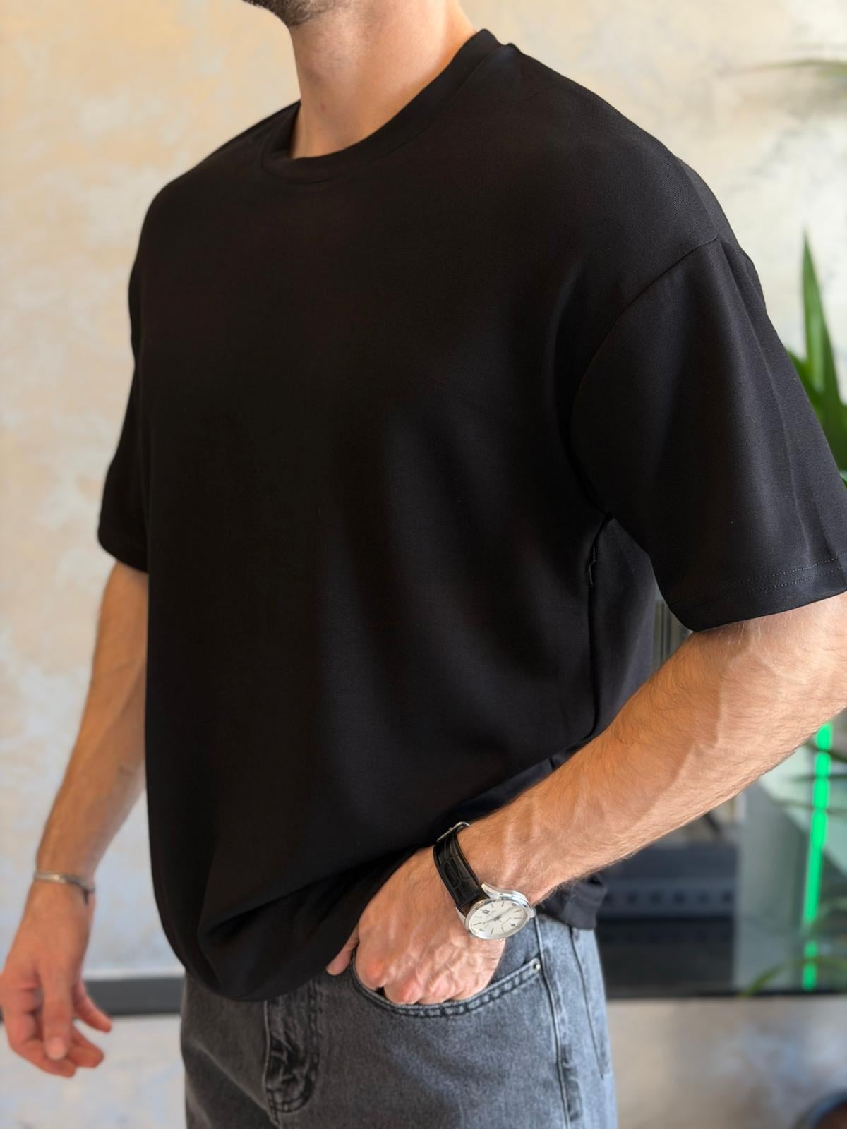 Erkek Premium Bisiklet Yaka Tshirt Siyah Eca060