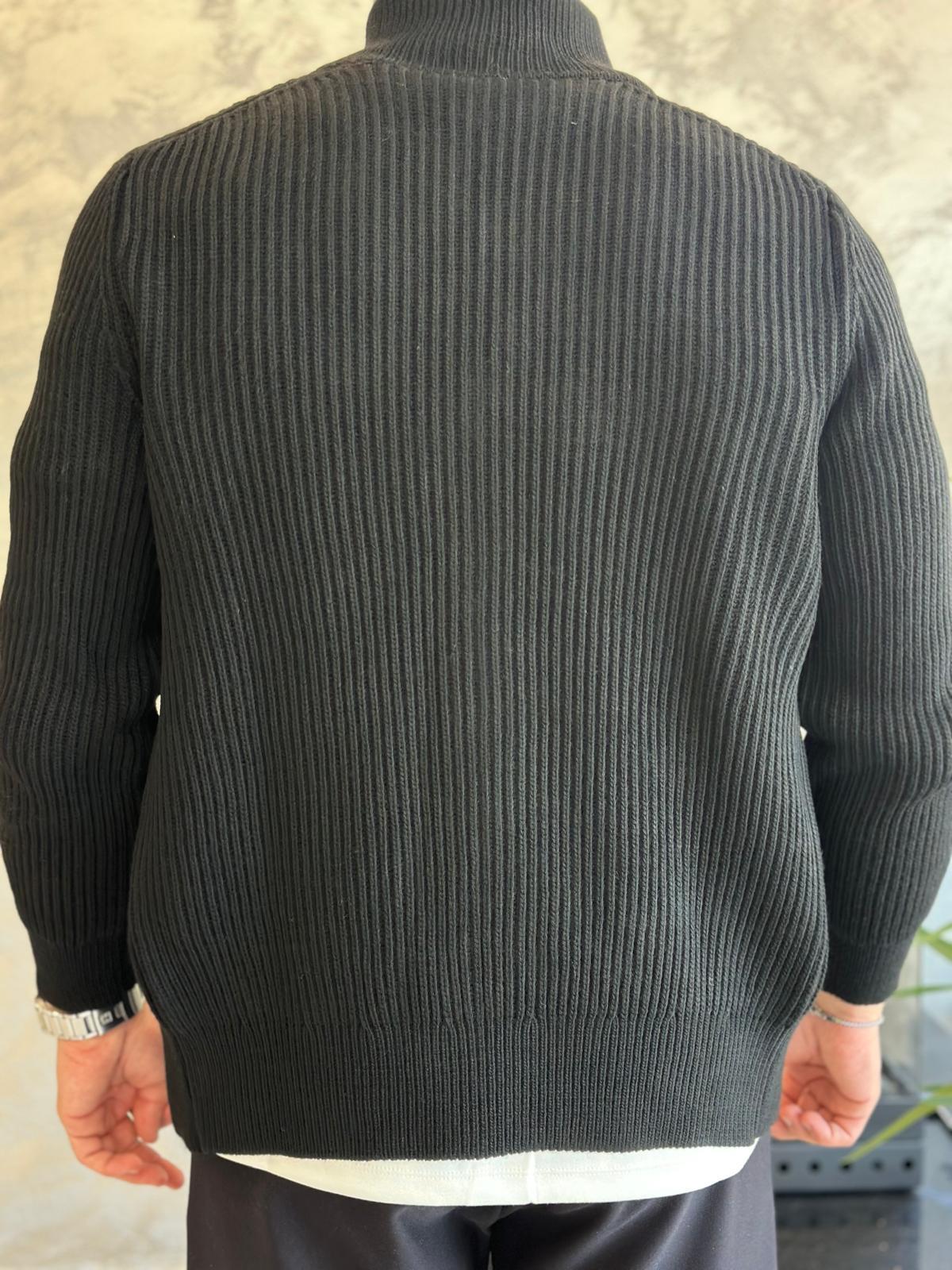 Erkek Premium Fermuarlı Ters Örgü Hırka Siyah  Eca052