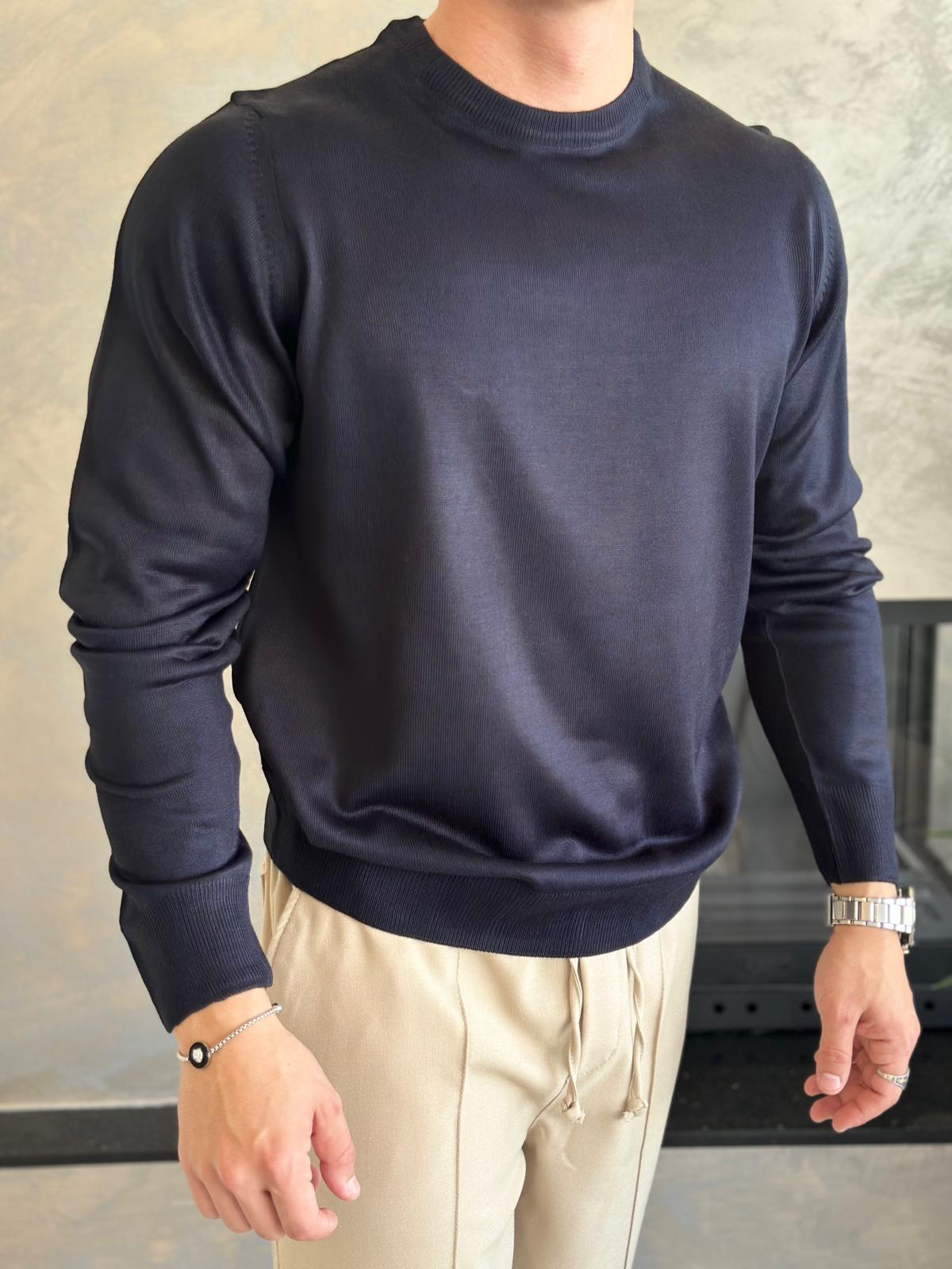 Erkek Regular Fit Bisiklet Yaka Triko Kazak Lacivert Eca043