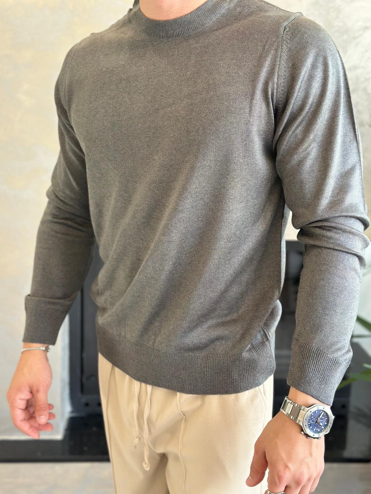 Erkek Regular Fit Bisiklet Yaka Triko Kazak Gri Eca043