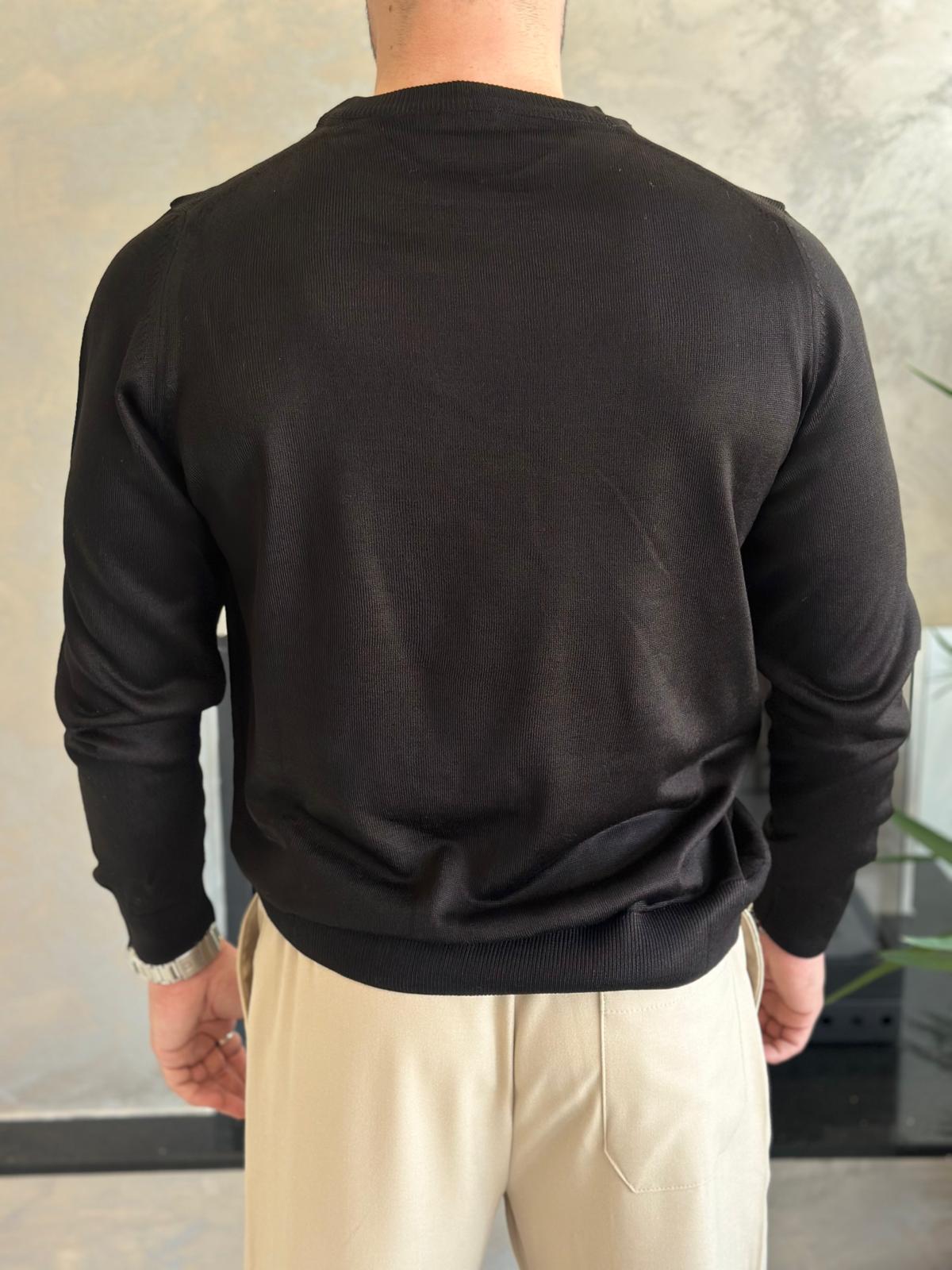 Erkek Regular Fit Bisiklet Yaka Triko Kazak Siyah Eca043