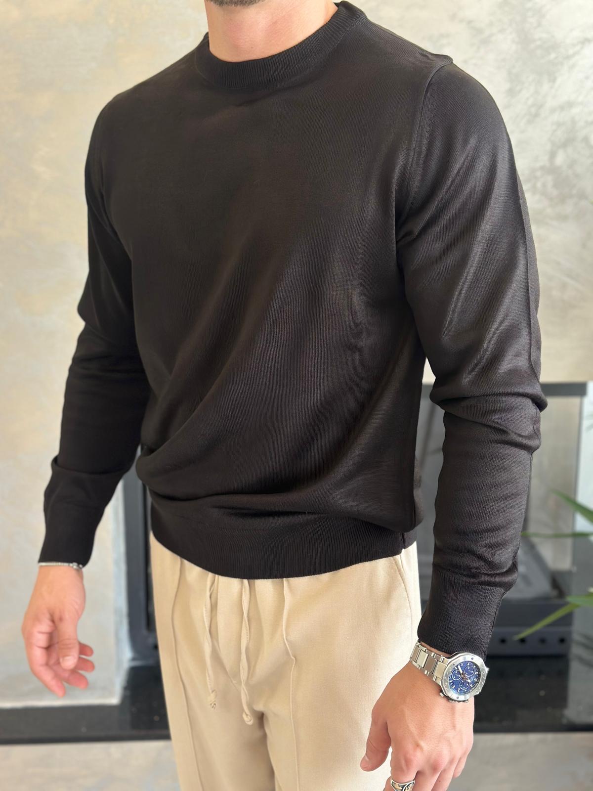 Erkek Regular Fit Bisiklet Yaka Triko Kazak Siyah Eca043