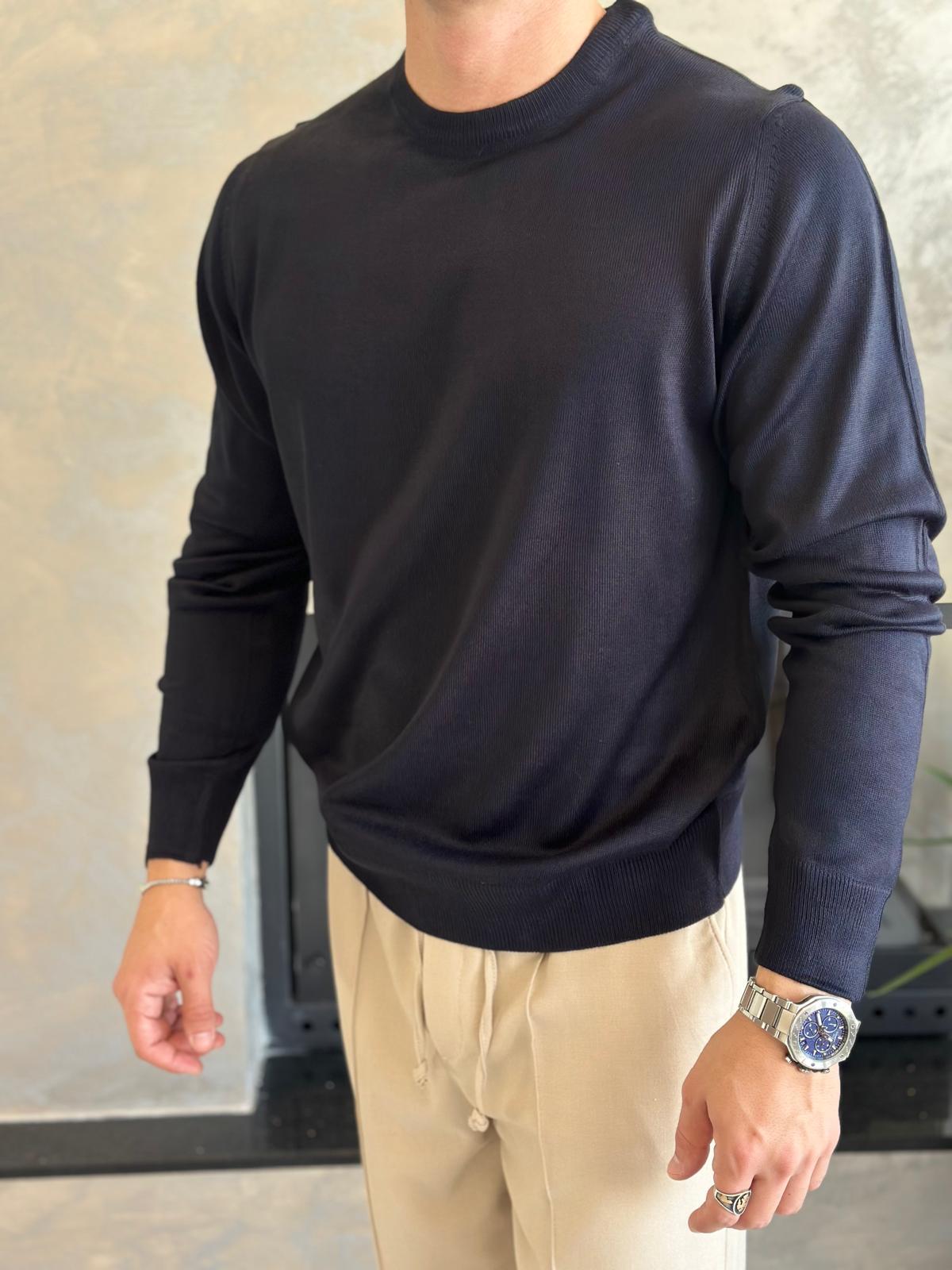 Erkek Regular Fit Bisiklet Yaka Triko Kazak Lacivert Eca043
