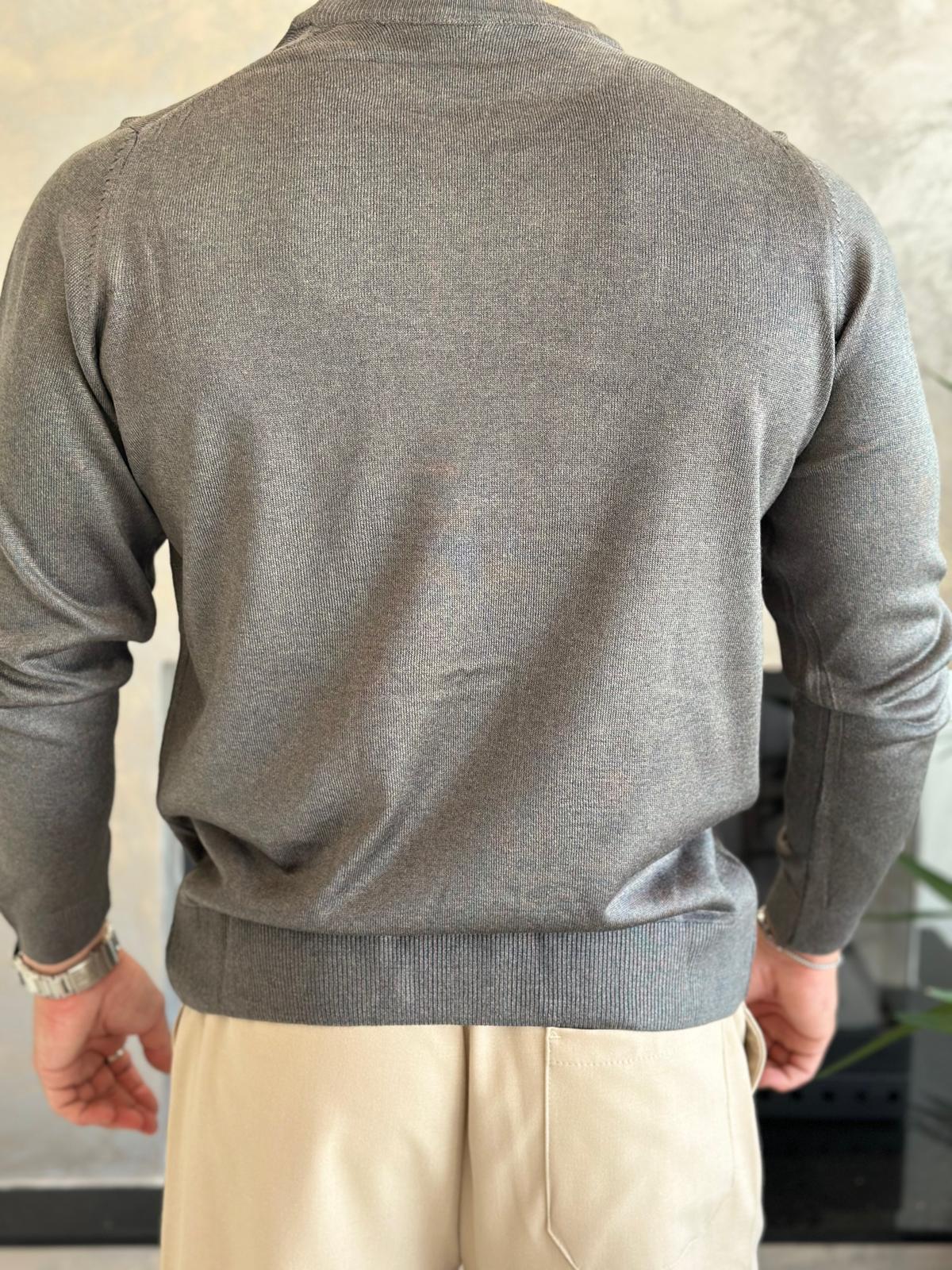 Erkek Regular Fit Bisiklet Yaka Triko Kazak Gri Eca043