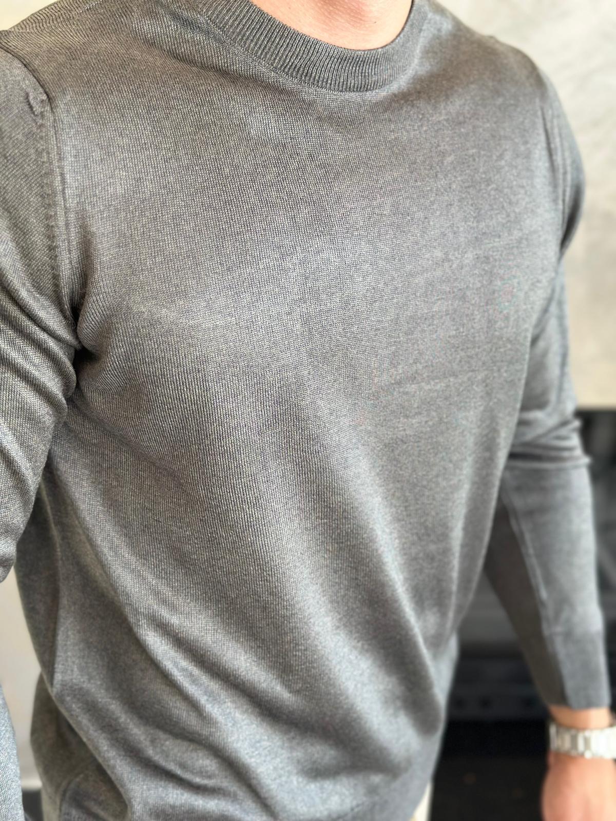 Erkek Regular Fit Bisiklet Yaka Triko Kazak Gri Eca043