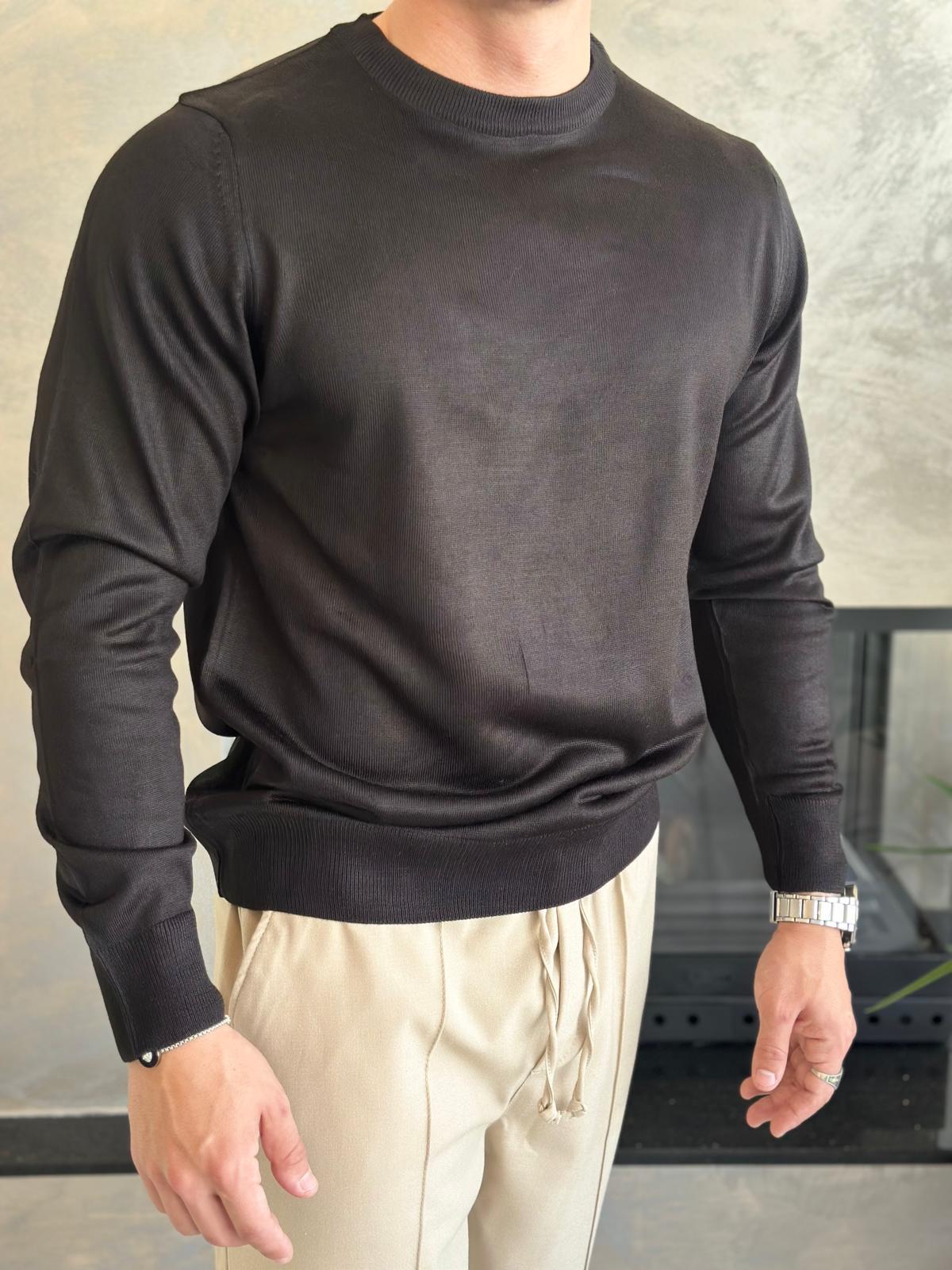 Erkek Regular Fit Bisiklet Yaka Triko Kazak Siyah Eca043