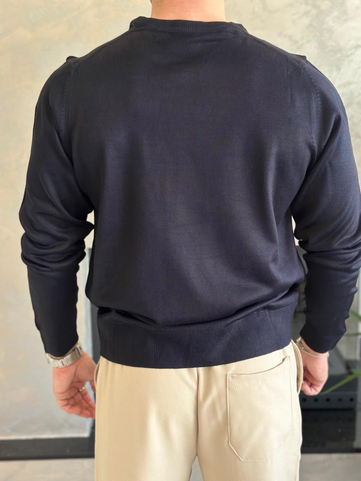 Erkek Regular Fit Bisiklet Yaka Triko Kazak Lacivert Eca043