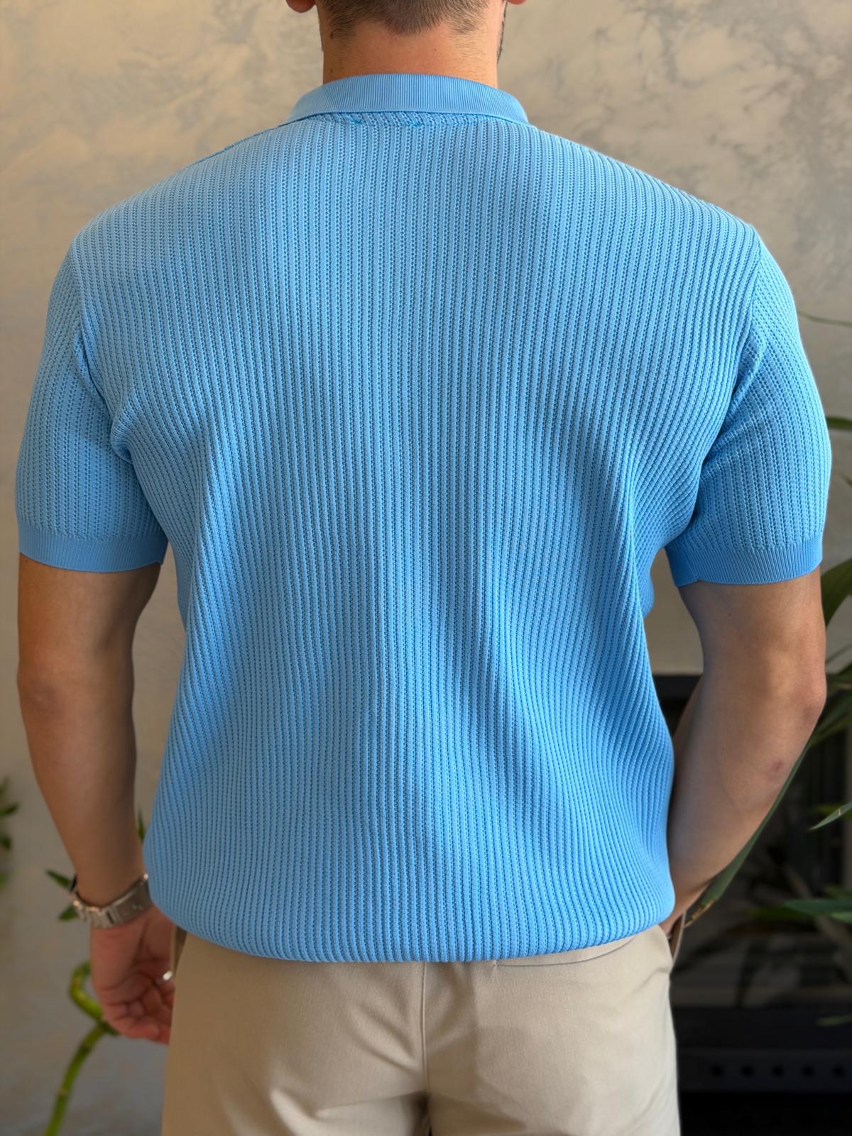 Erkek Regular Fit Dokulu Fermuarlı Tshirt Bebe Mavisi Eca067