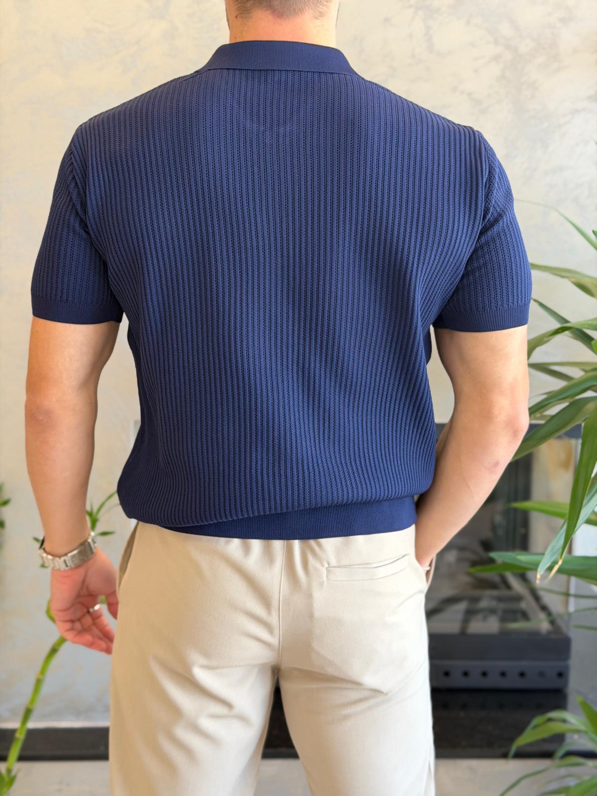 Erkek Regular Fit Dokulu Fermuarlı Tshirt Lacivert Eca067