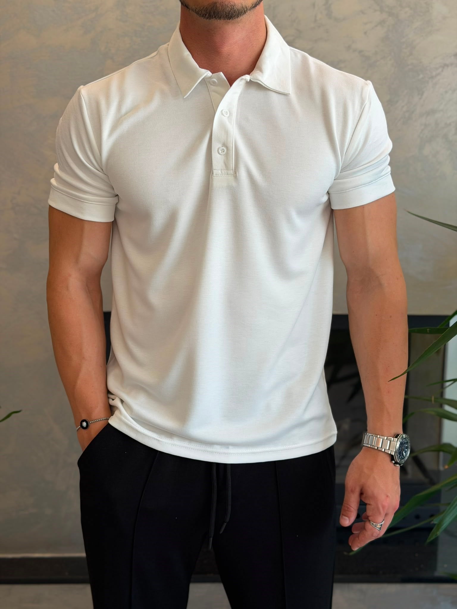 Erkek Regular Fit Düğme Kapamalı Pamuklu Polo Tshirt Beyaz  Eca085