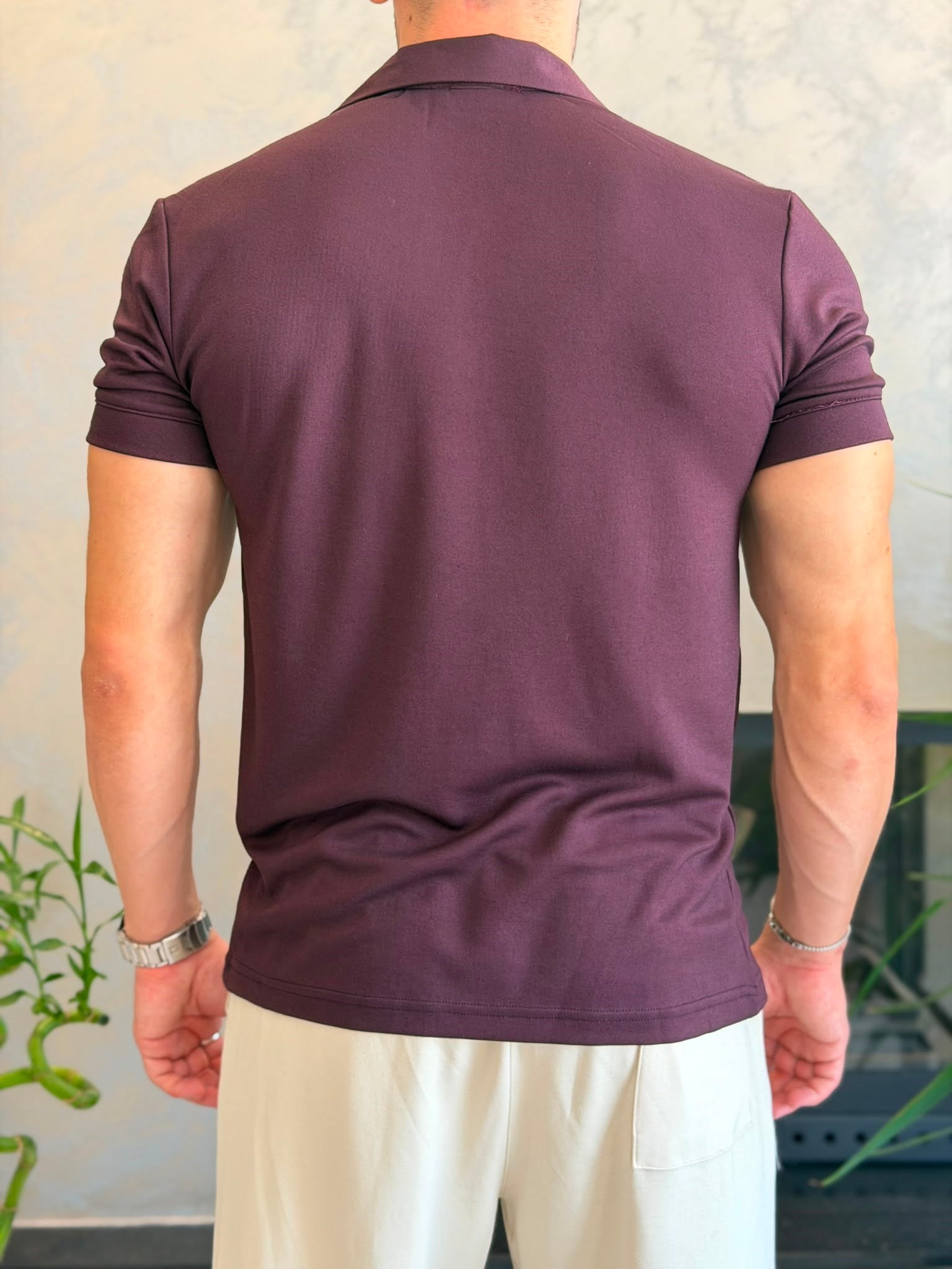 Erkek Regular Fit Düğme Kapamalı Pamuklu Polo Tshirt Bordo  Eca085