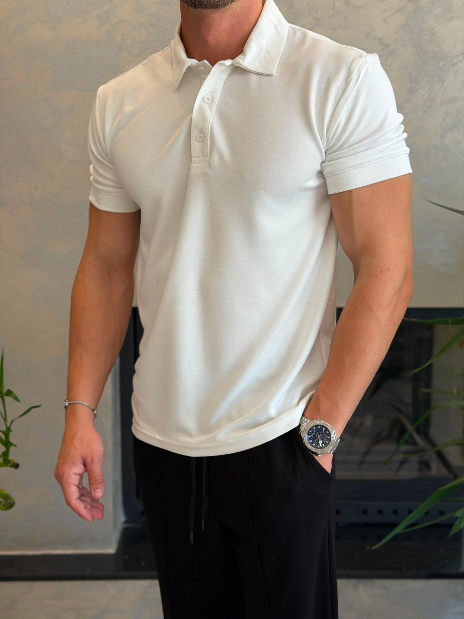 Erkek Regular Fit Düğme Kapamalı Pamuklu Polo Tshirt Beyaz  Eca085