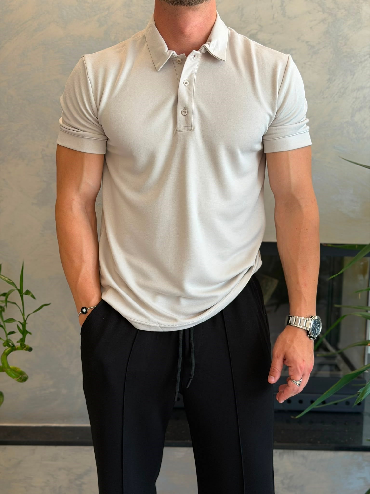 Erkek Regular Fit Düğme Kapamalı Pamuklu Polo Tshirt Krem  Eca085