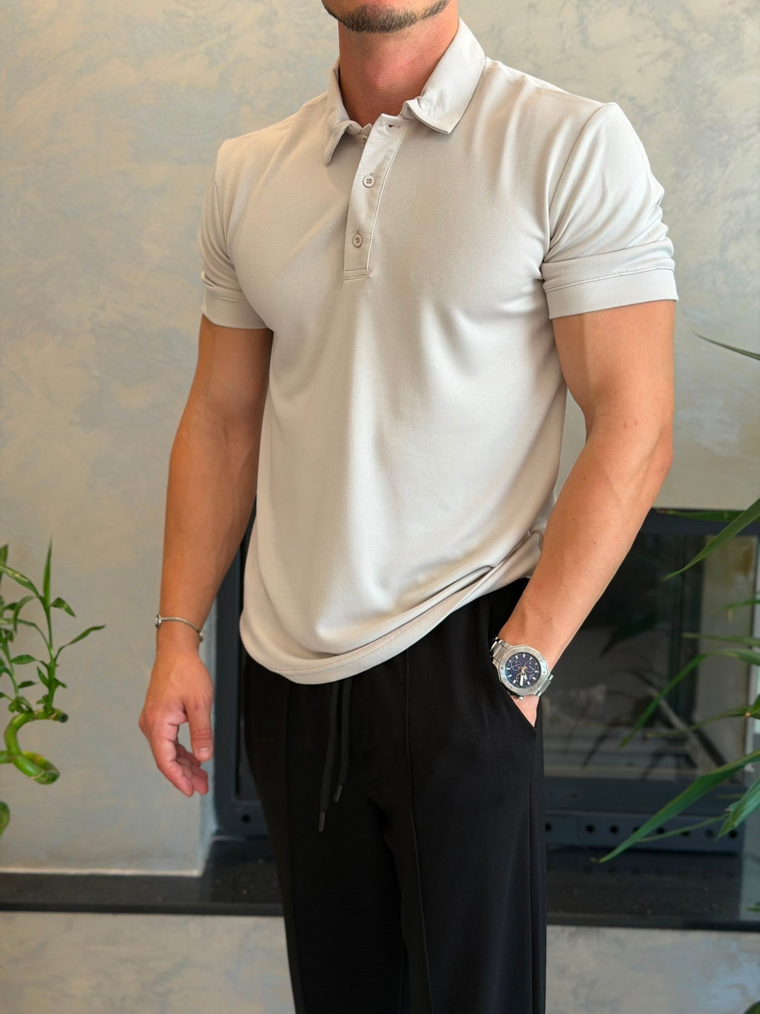 Erkek Regular Fit Düğme Kapamalı Pamuklu Polo Tshirt Krem  Eca085
