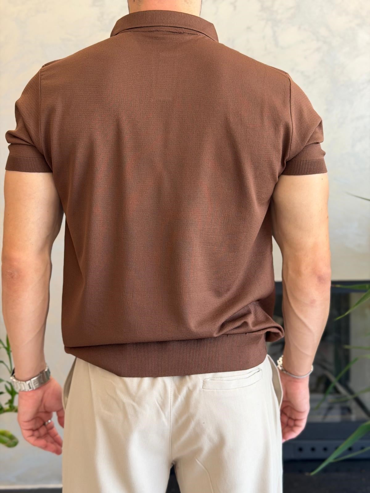 Erkek Regular Fit Kapamasız Polo Tshirt Acı Kahve Eca084