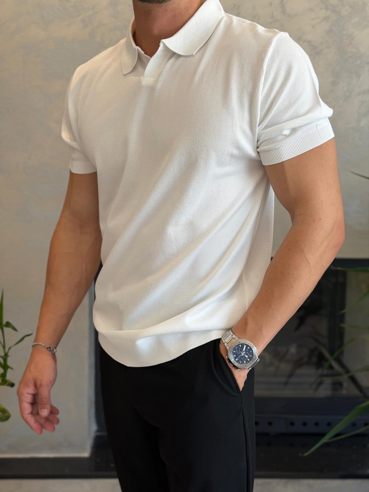 Erkek Regular Fit Kapamasız Polo Tshirt Beyaz Eca084