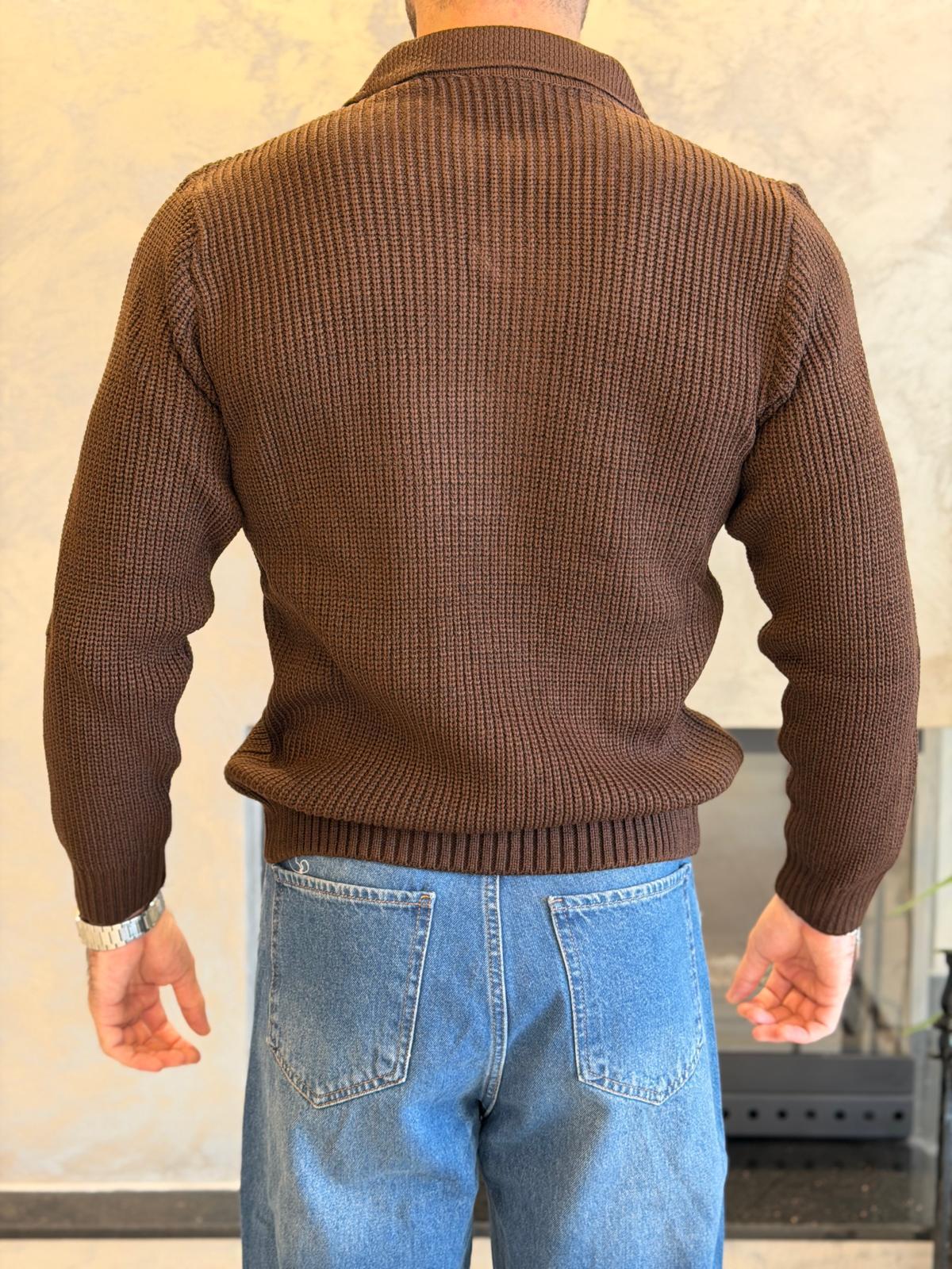 Erkek Regular Fit Polo Yaka Kazak Acı Kahve  Eca055