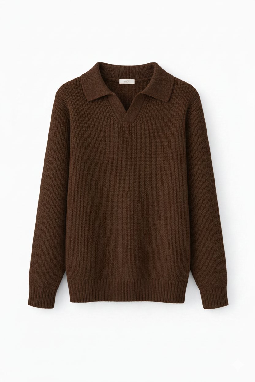 Erkek Regular Fit Polo Yaka Kazak Acı Kahve  Eca055