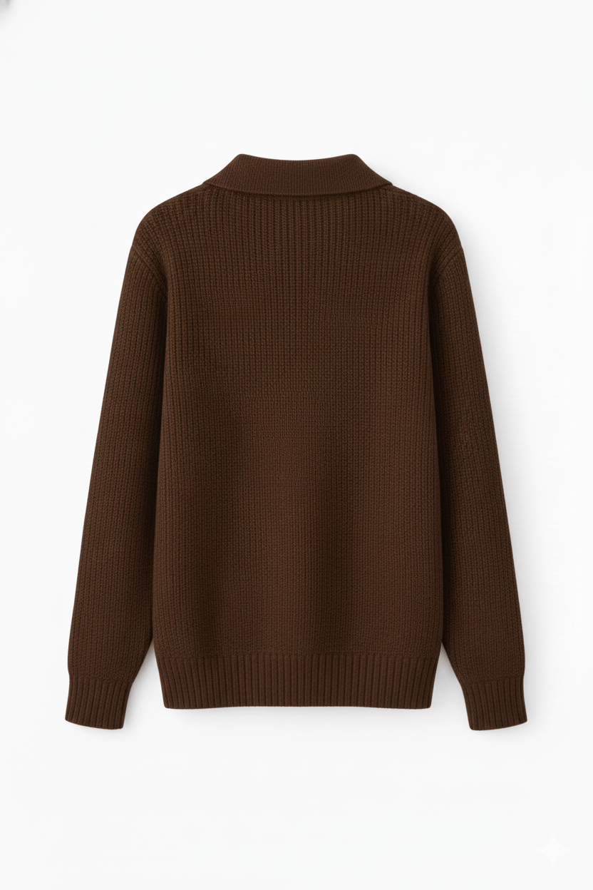 Erkek Regular Fit Polo Yaka Kazak Acı Kahve  Eca055