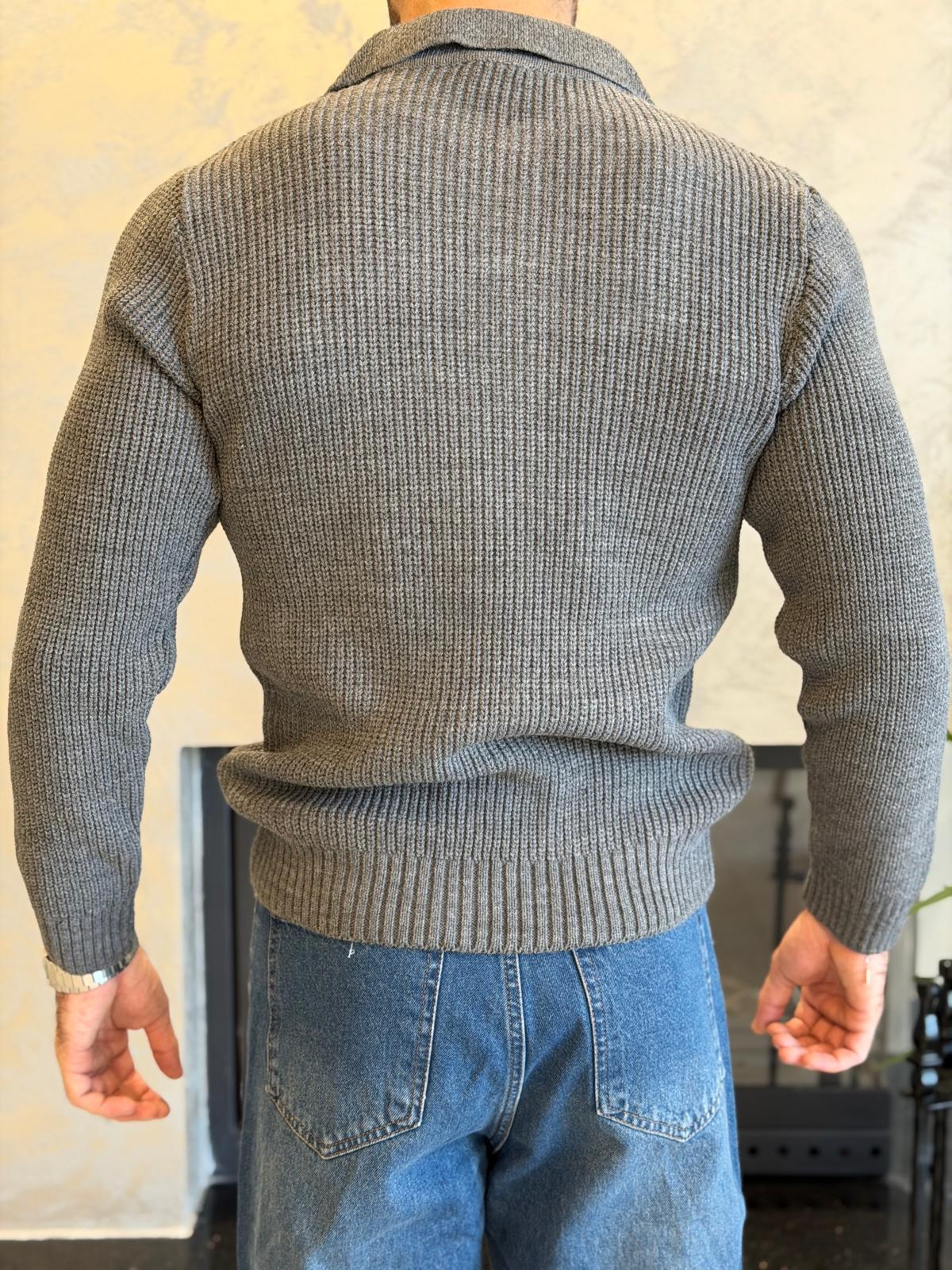 Erkek Regular Fit Polo Yaka Kazak Gri Eca055