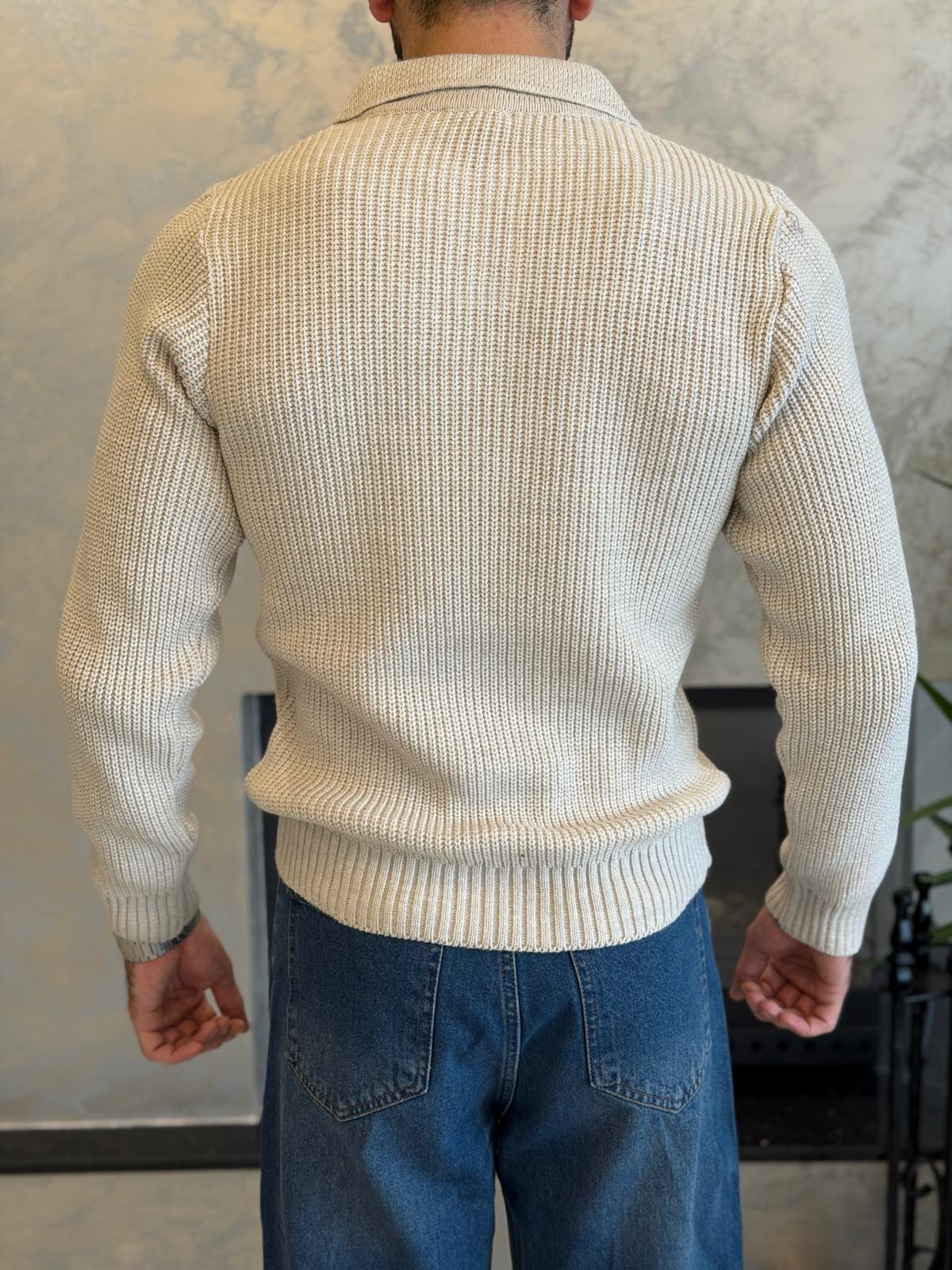 Erkek Regular Fit Polo Yaka Kazak Taş Eca055