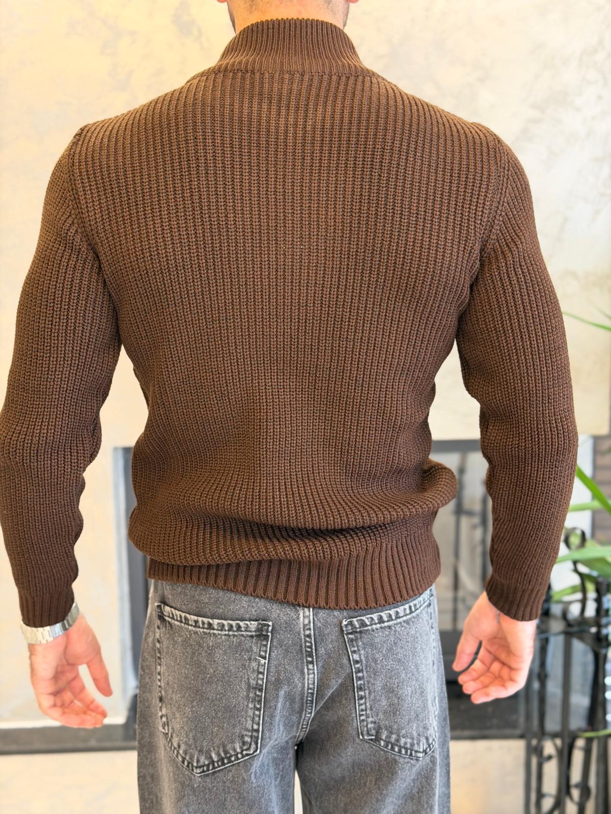 Erkek Regular Fit Ters Örgü Kazak Acı Kahve Eca056