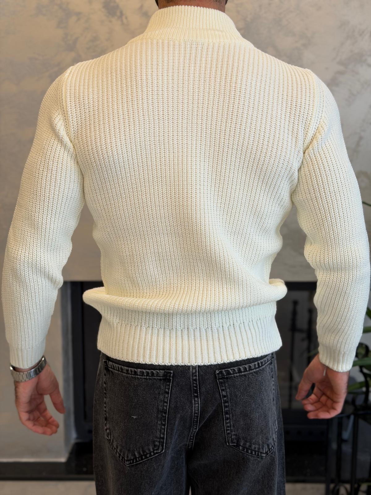 Erkek Regular Fit Ters Örgü Kazak Beyaz Eca056