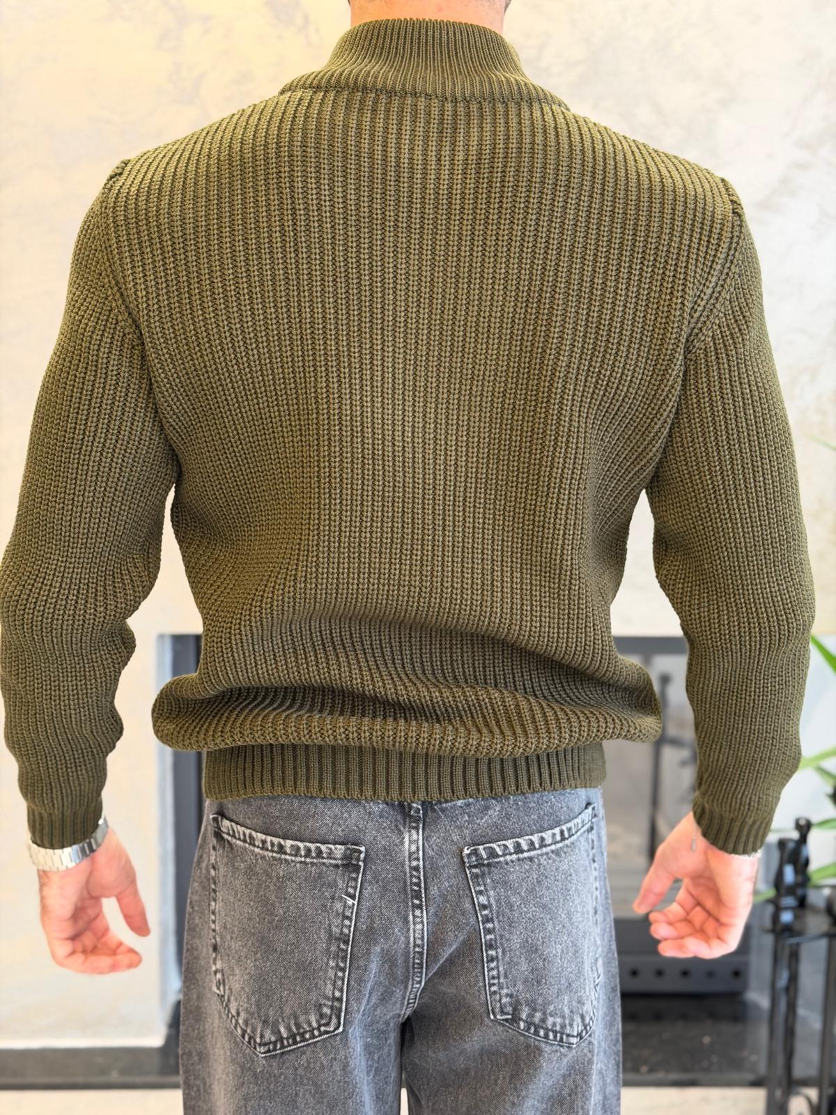 Erkek Regular Fit Ters Örgü Kazak Haki Eca056