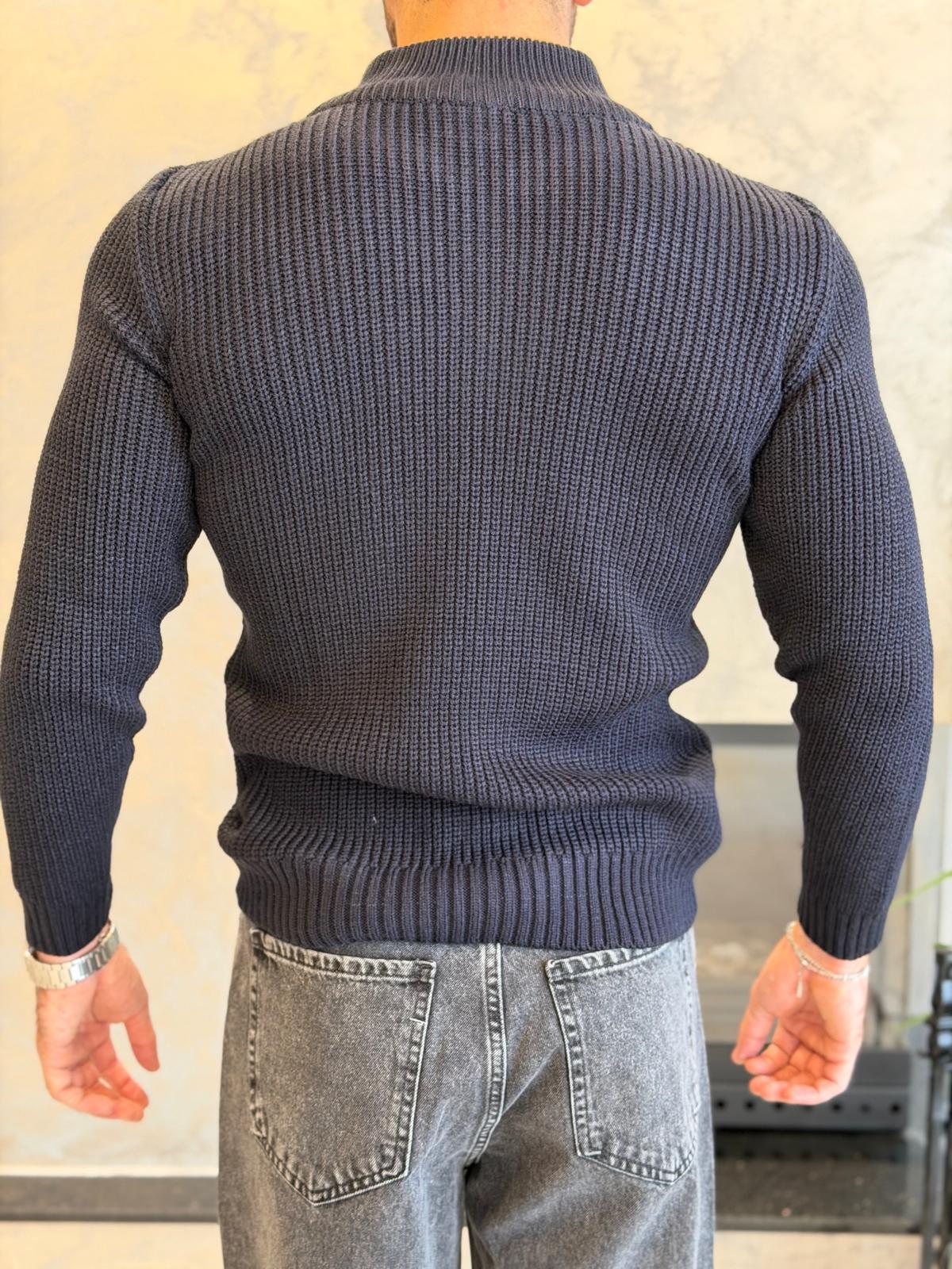 Erkek Regular Fit Ters Örgü Kazak Lacivert   Eca056