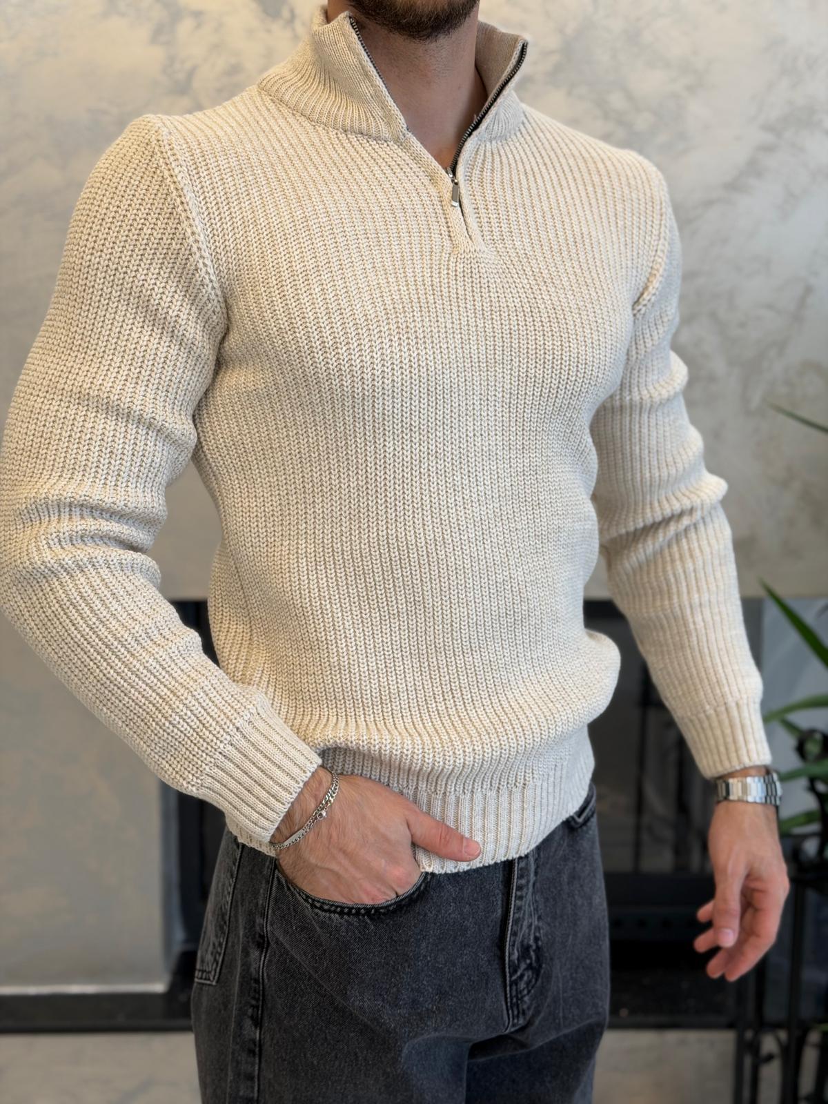 Erkek Regular Fit Ters Örgü Kazak Taş Eca056
