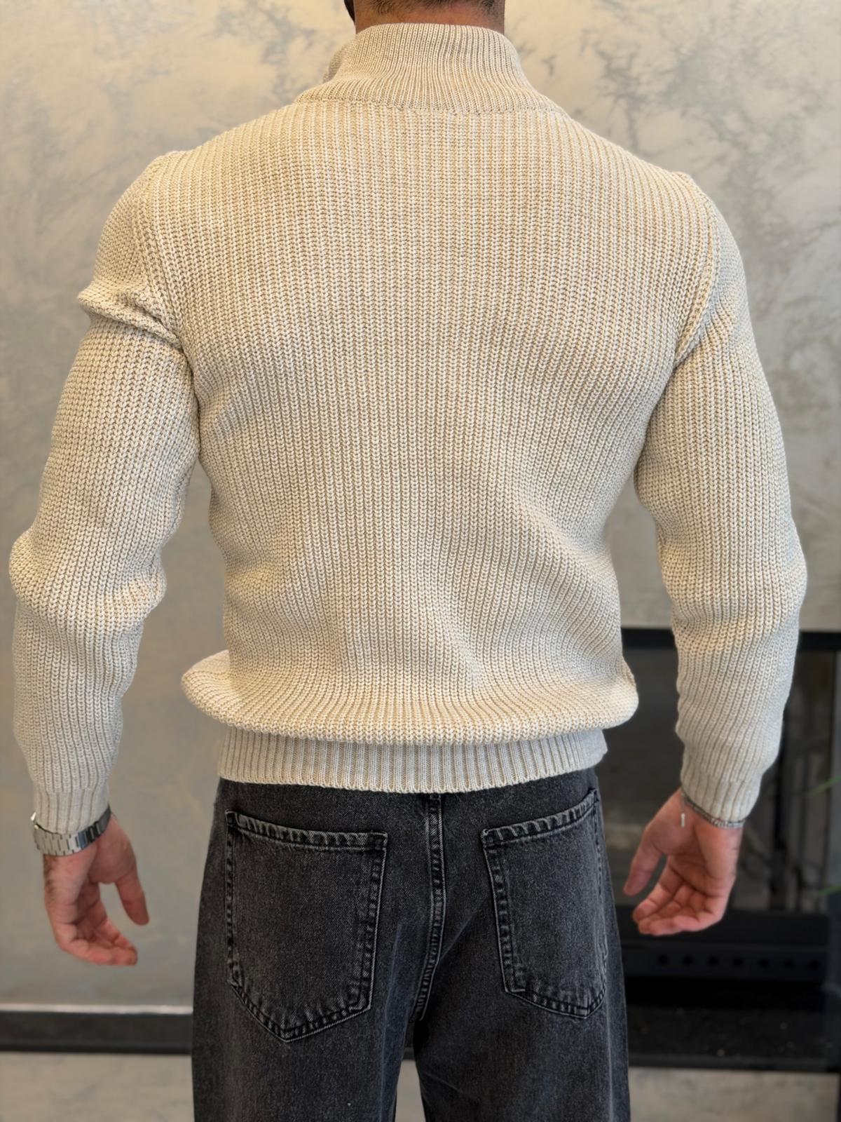 Erkek Regular Fit Ters Örgü Kazak Taş Eca056