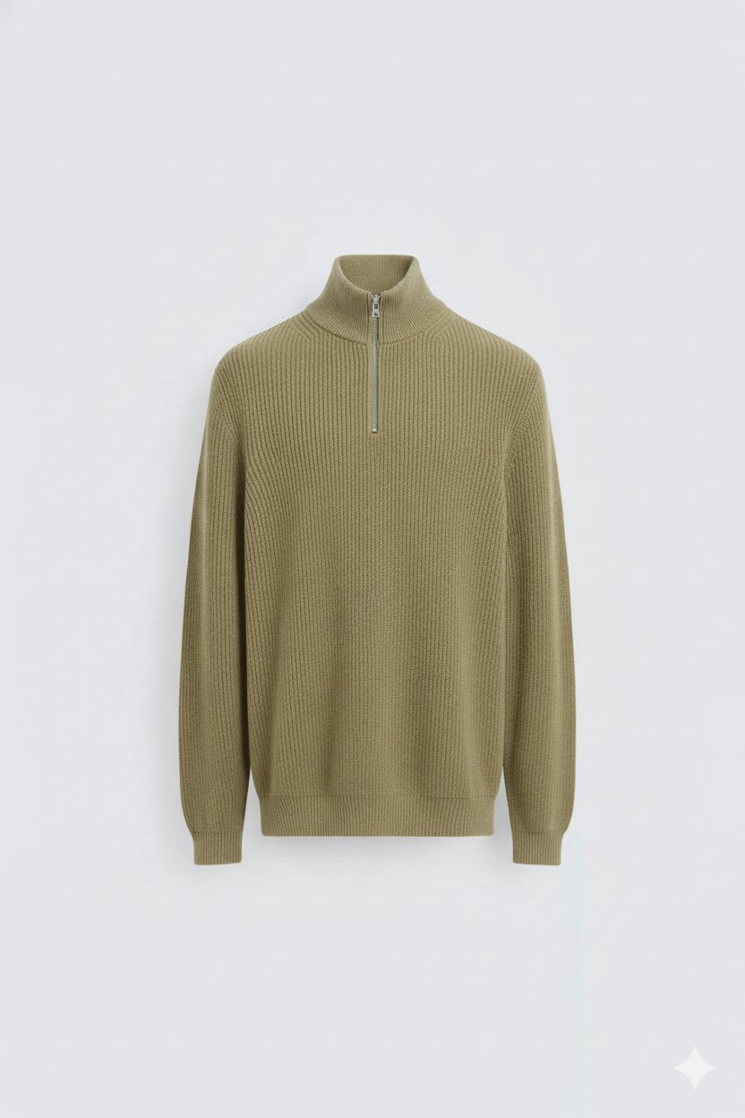 Erkek Regular Fit Ters Örgü Kazak Yeşil Eca056