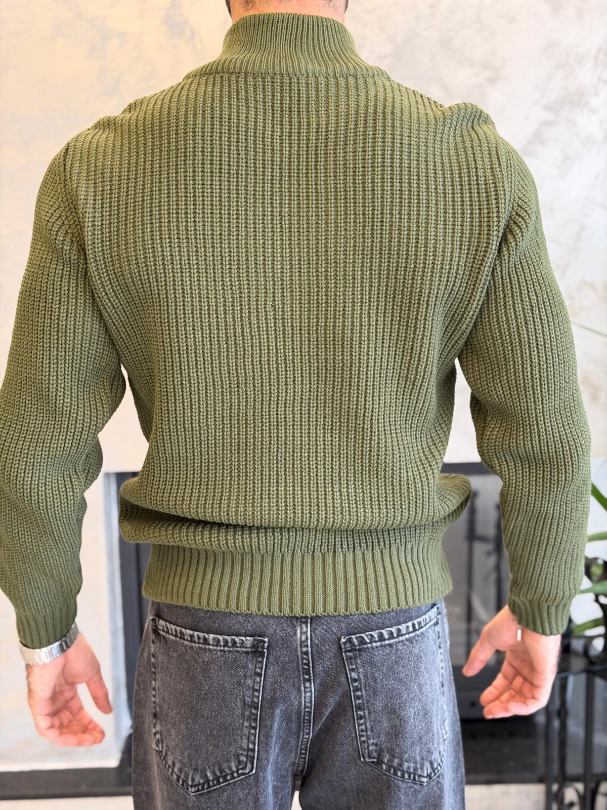 Erkek Regular Fit Ters Örgü Kazak Yeşil Eca056