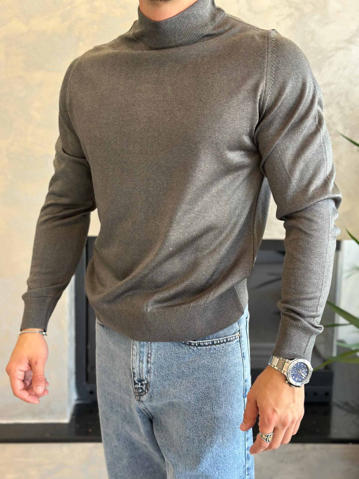 Erkek Regular Fit Yarım Balıkçı Yaka Triko Kazak Gri Eca042
