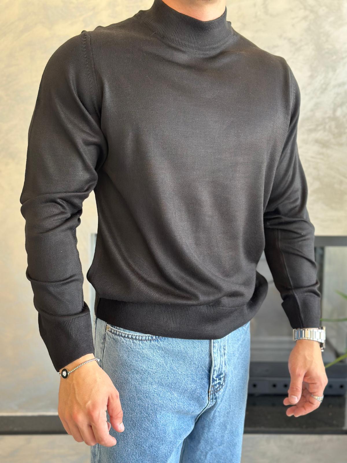 Erkek Regular Fit Yarım Balıkçı Yaka Triko Kazak Siyah Eca042