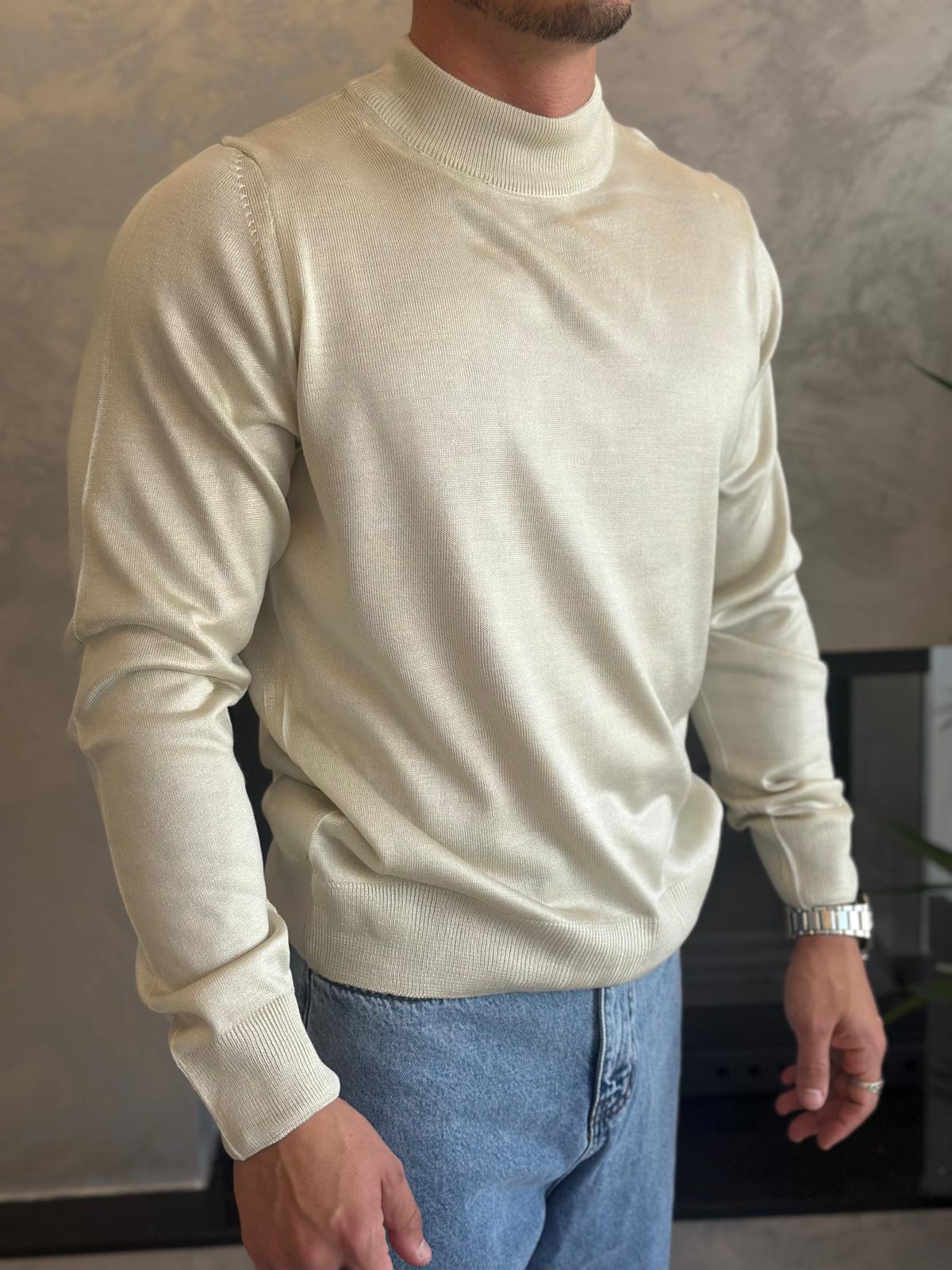 Erkek Regular Fit Yarım Balıkçı Yaka Triko Kazak Bej Eca042