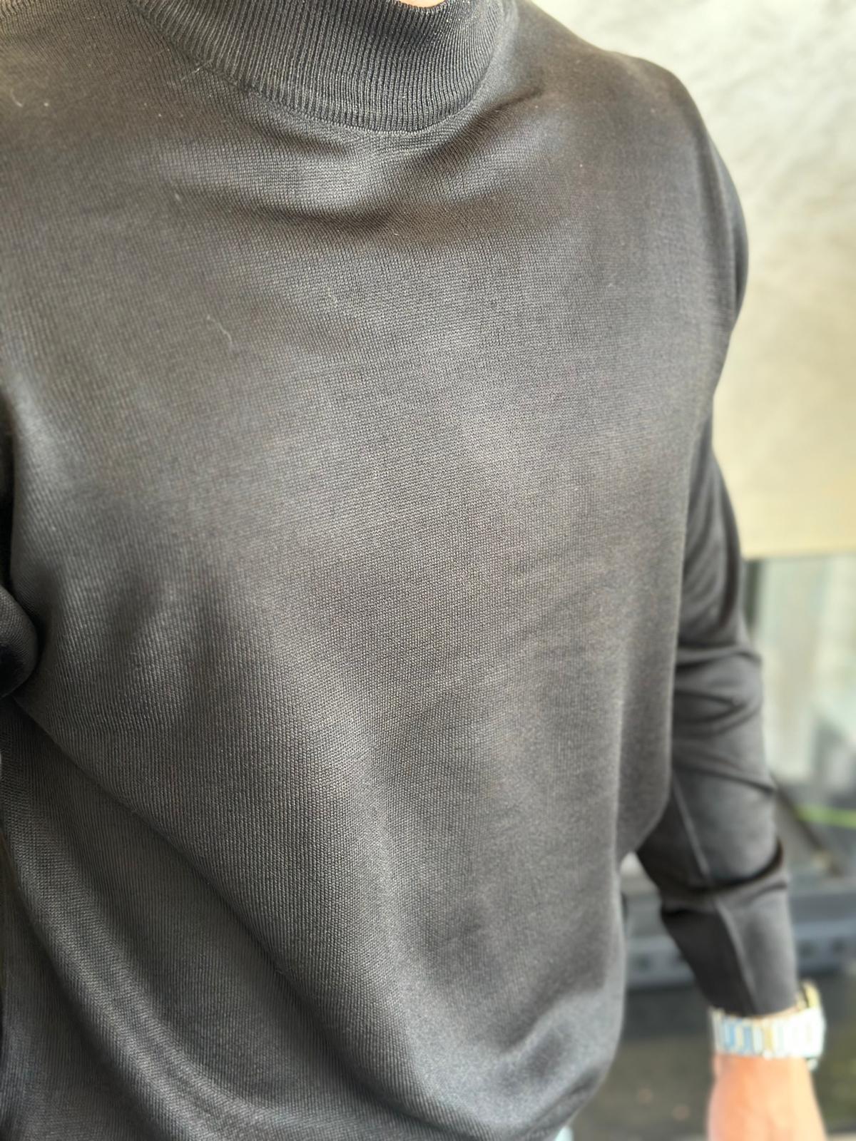 Erkek Regular Fit Yarım Balıkçı Yaka Triko Kazak Siyah Eca042