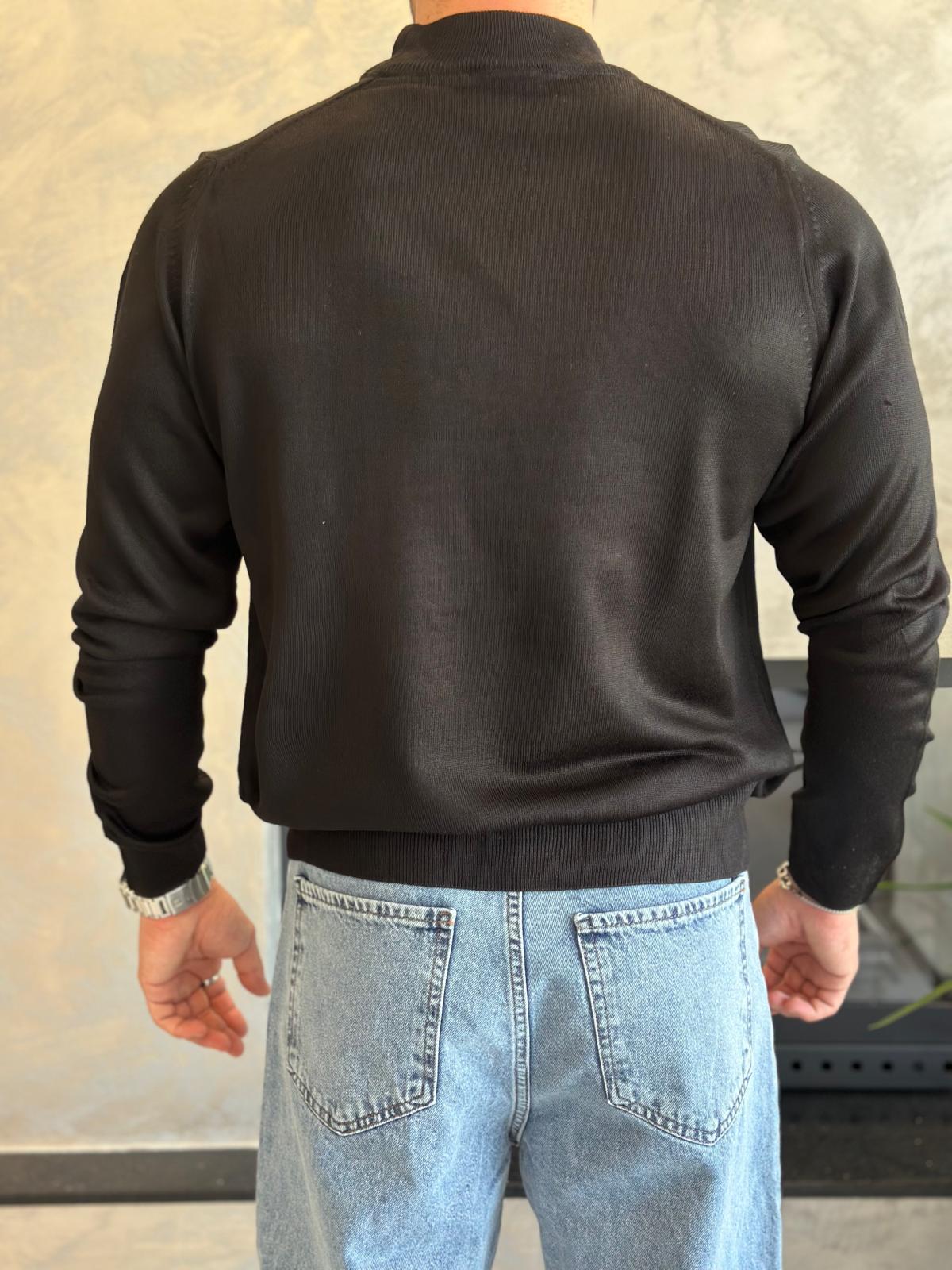Erkek Regular Fit Yarım Balıkçı Yaka Triko Kazak Siyah Eca042