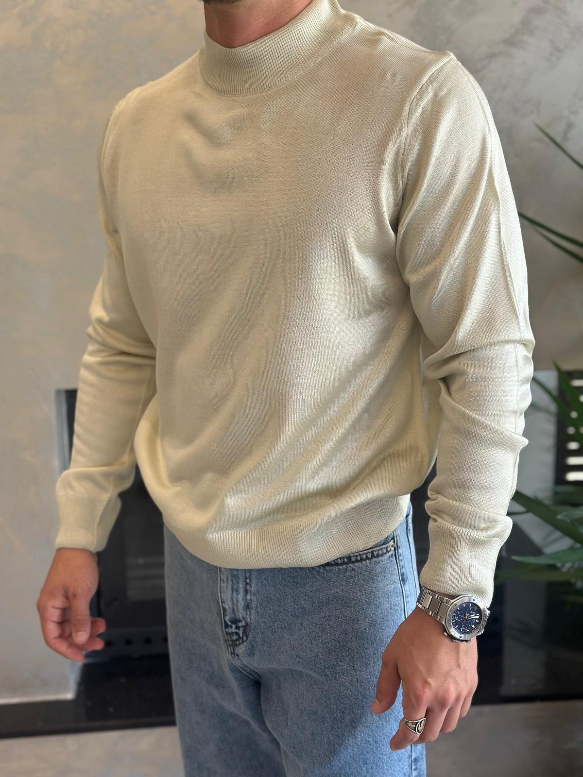Erkek Regular Fit Yarım Balıkçı Yaka Triko Kazak Bej Eca042
