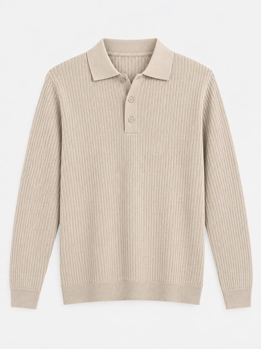 Erkek Relaxed Fit Düğme Kapama Polo Kazak Bej Eca090