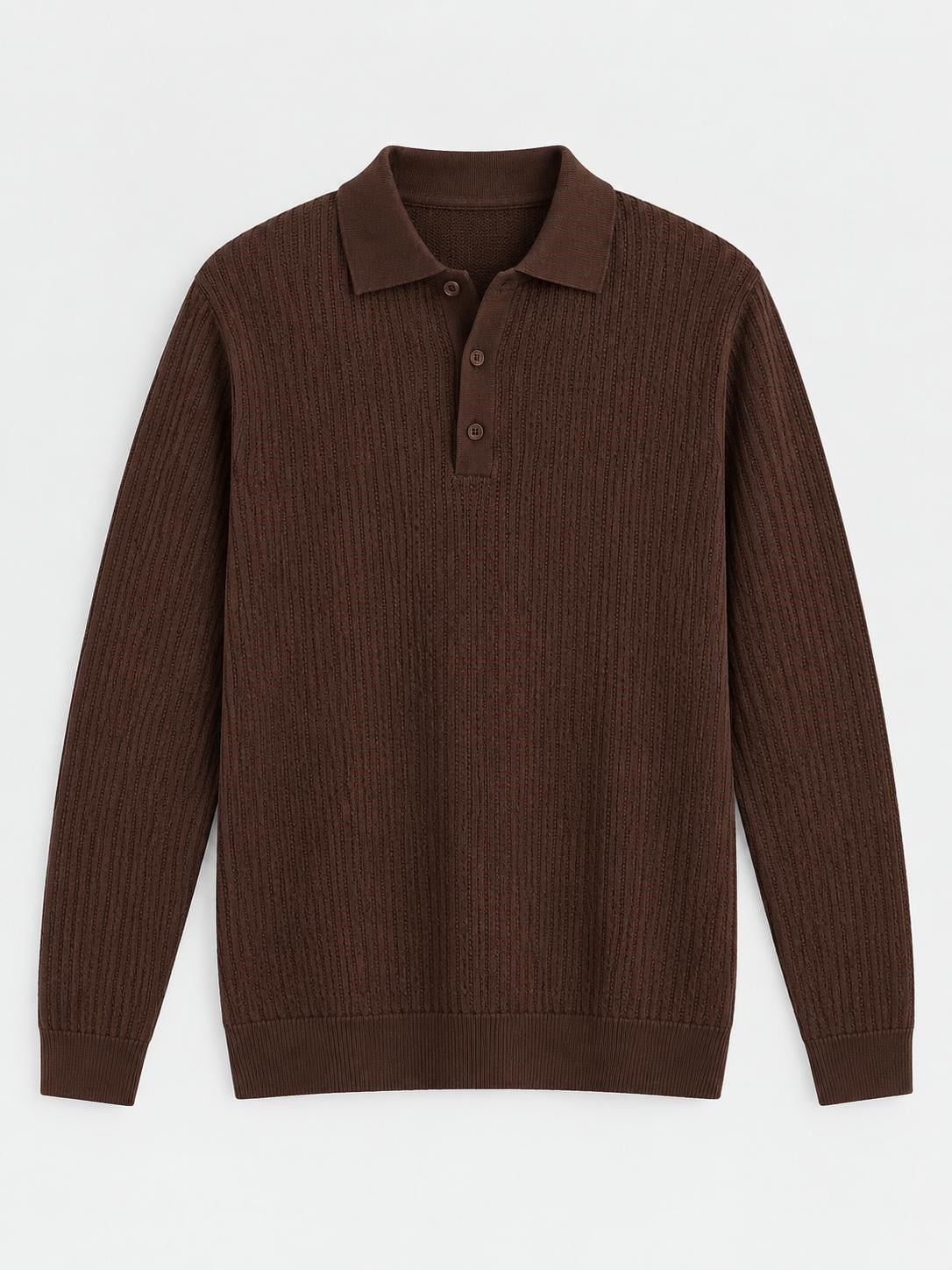 Erkek Relaxed Fit Düğme Kapama Polo Kazak Acı Kahve Eca090