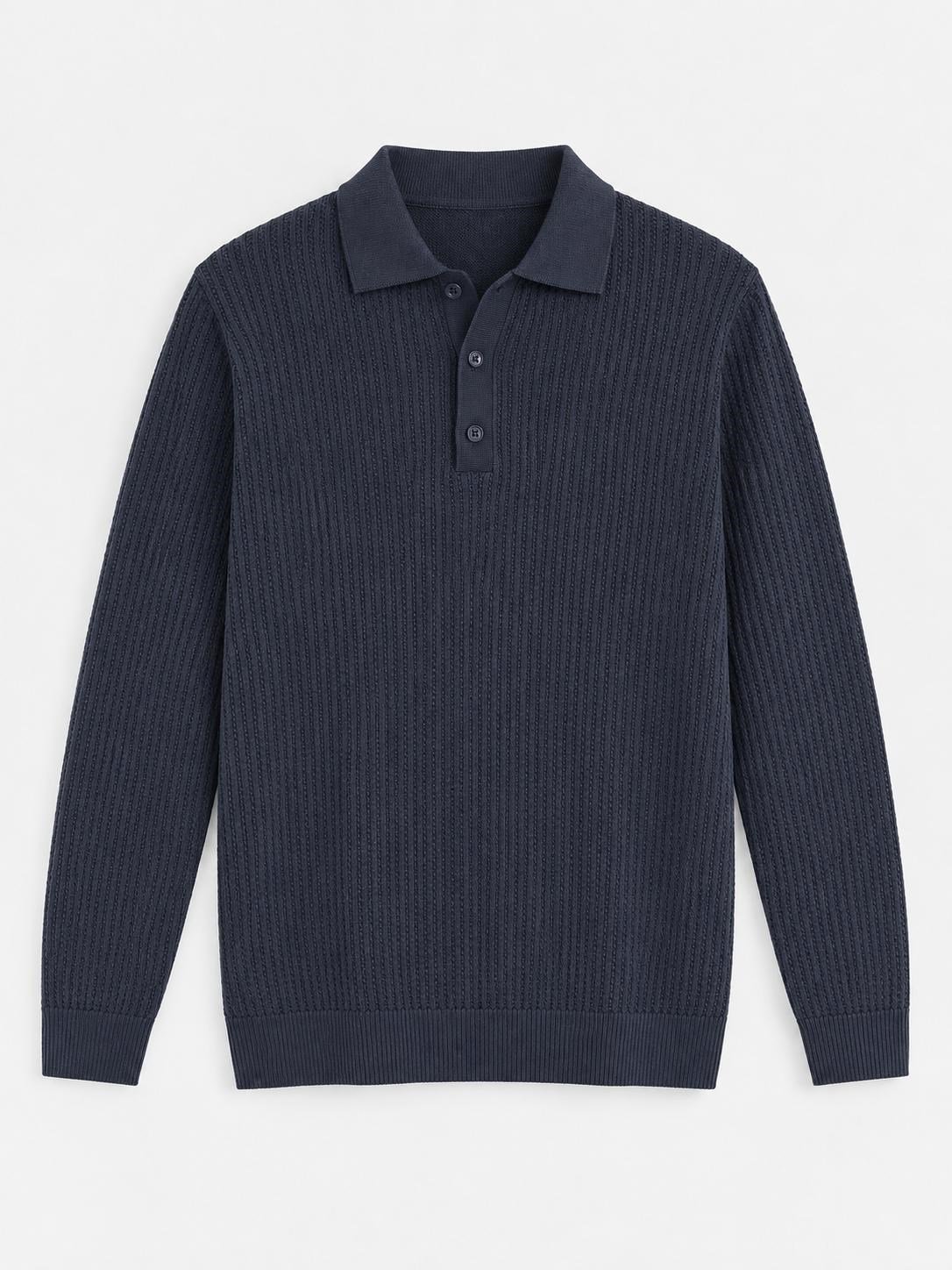 Erkek Relaxed Fit Düğme Kapama Polo Kazak Lacivert Eca090