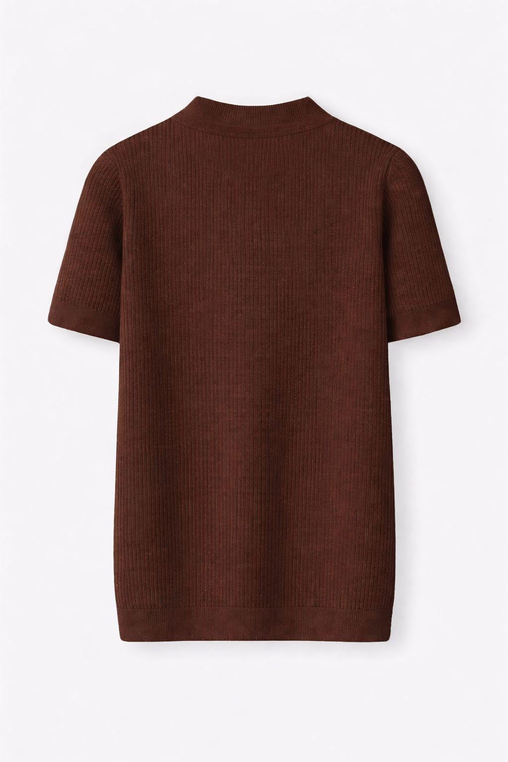 Erkek Relaxed Fit Fitilli Triko Tshirt Acı Kahve Eca069