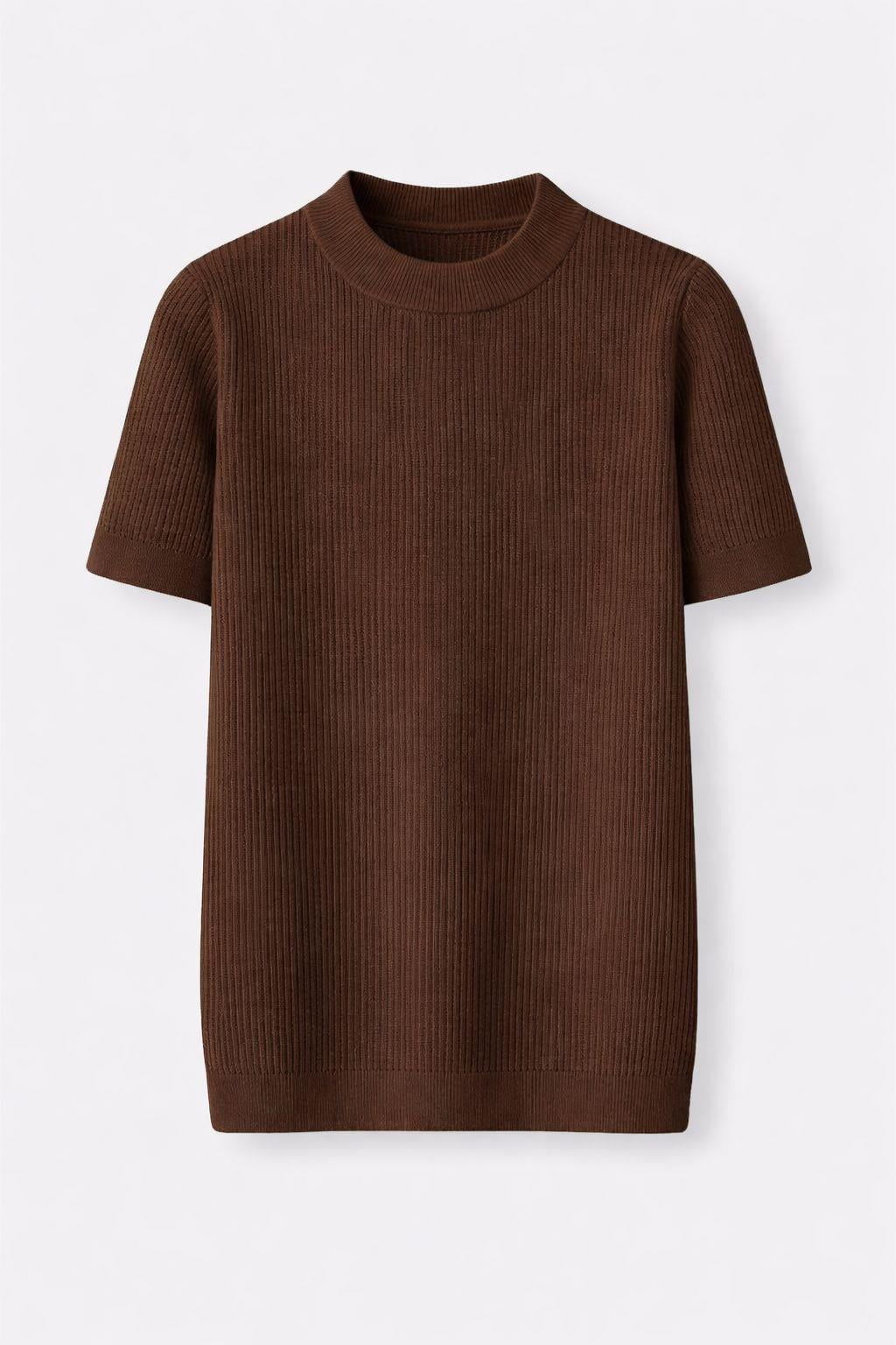 Erkek Relaxed Fit Fitilli Triko Tshirt Acı Kahve Eca069