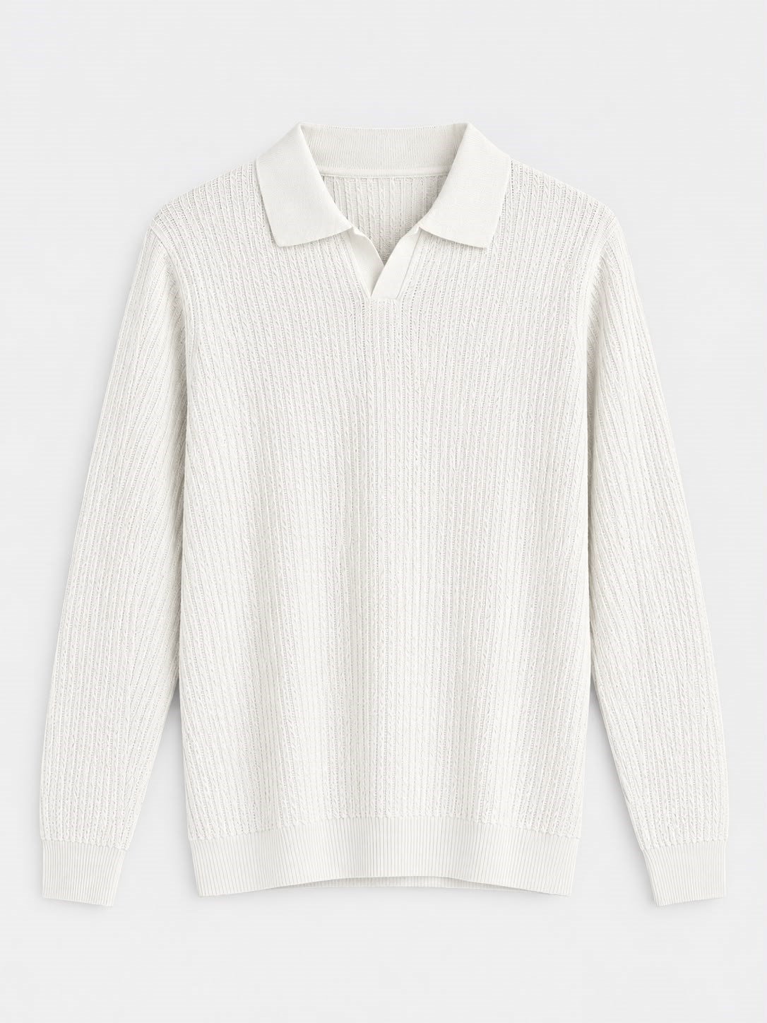 Erkek Relaxed Fit  Kapamasız Polo Kazak Beyaz Eca092