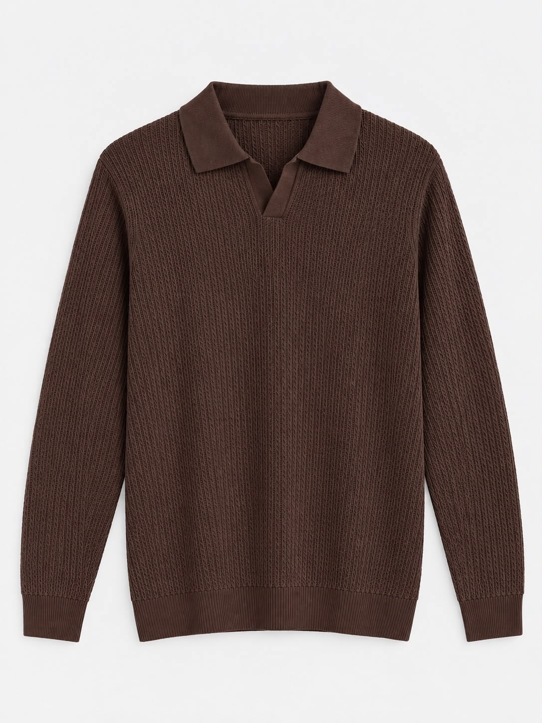 Erkek Relaxed Fit  Kapamasız Polo Kazak Acı Kahve Eca092